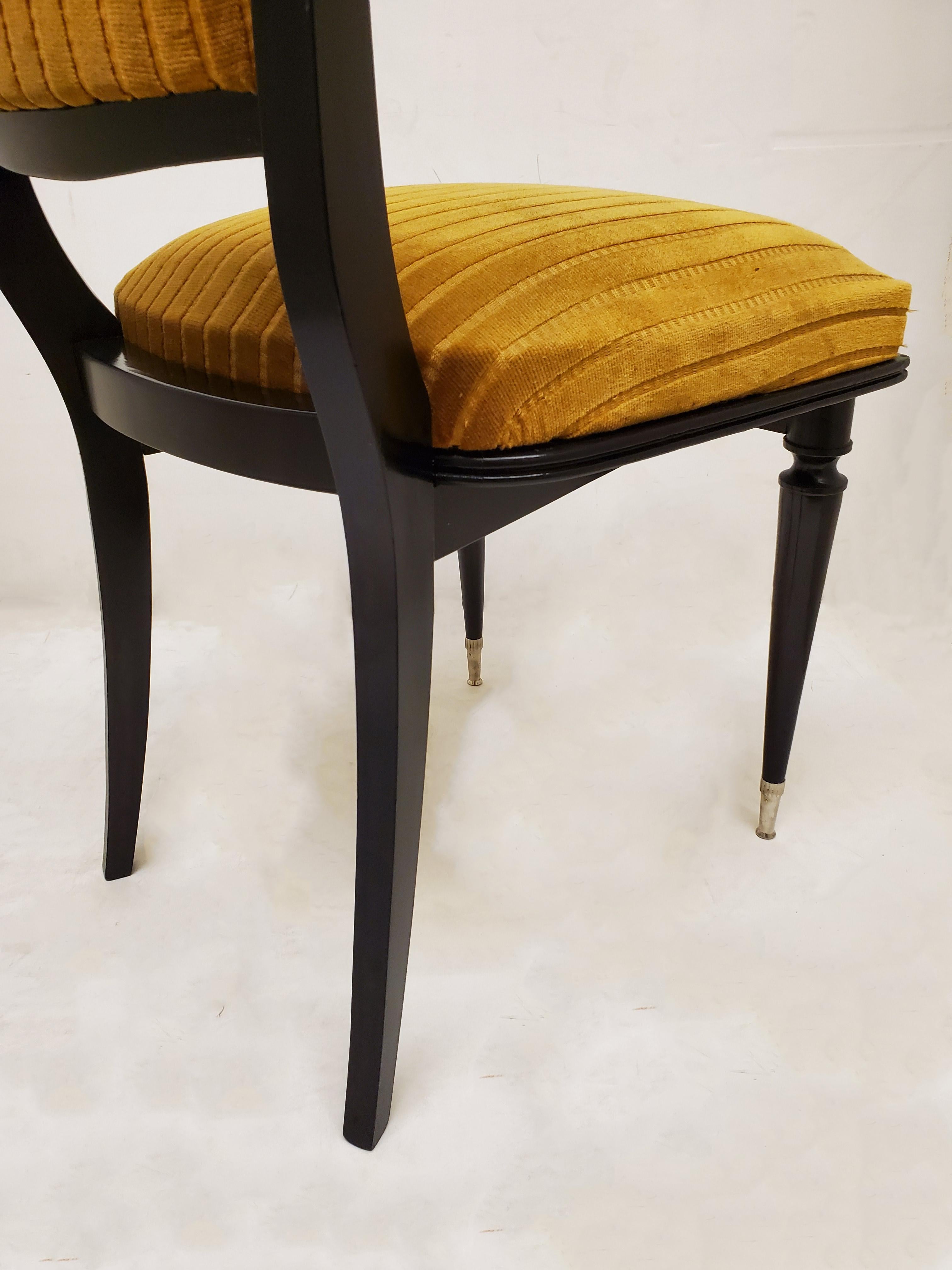Set of six French ebonized dining chairs with nickeled sabots 3