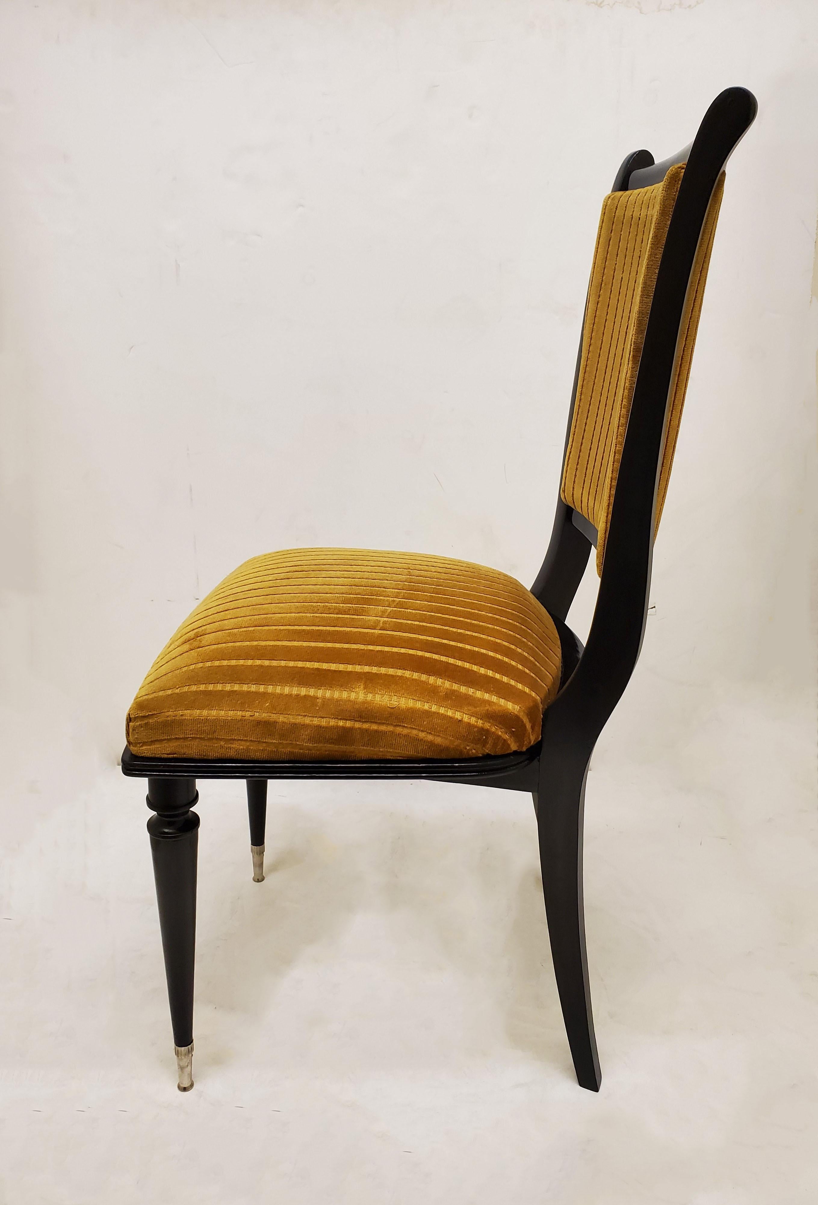 Set of six French ebonized dining chairs with nickeled sabots In Good Condition In New York City, NY