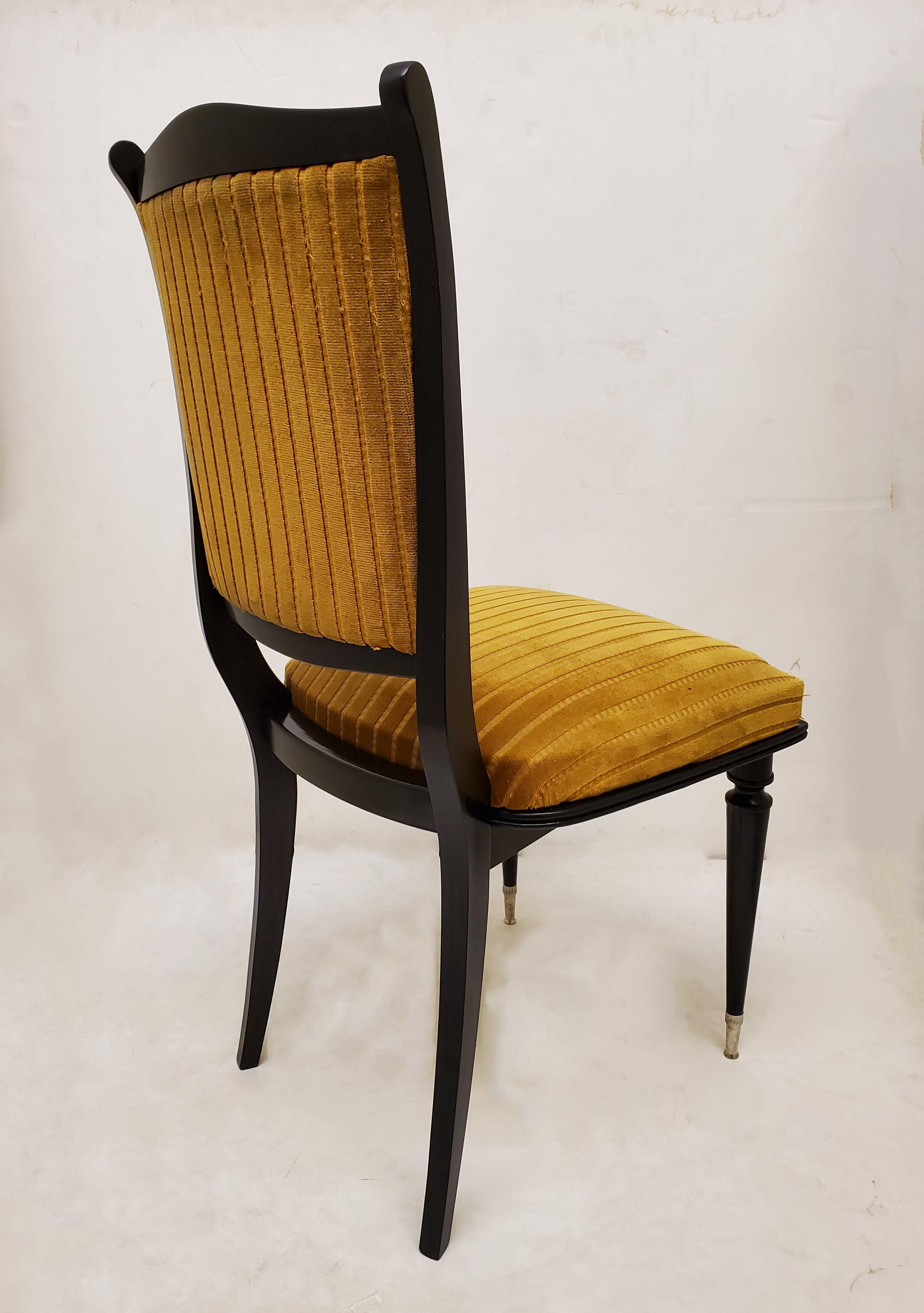 Wood Set of six French ebonized dining chairs with nickeled sabots