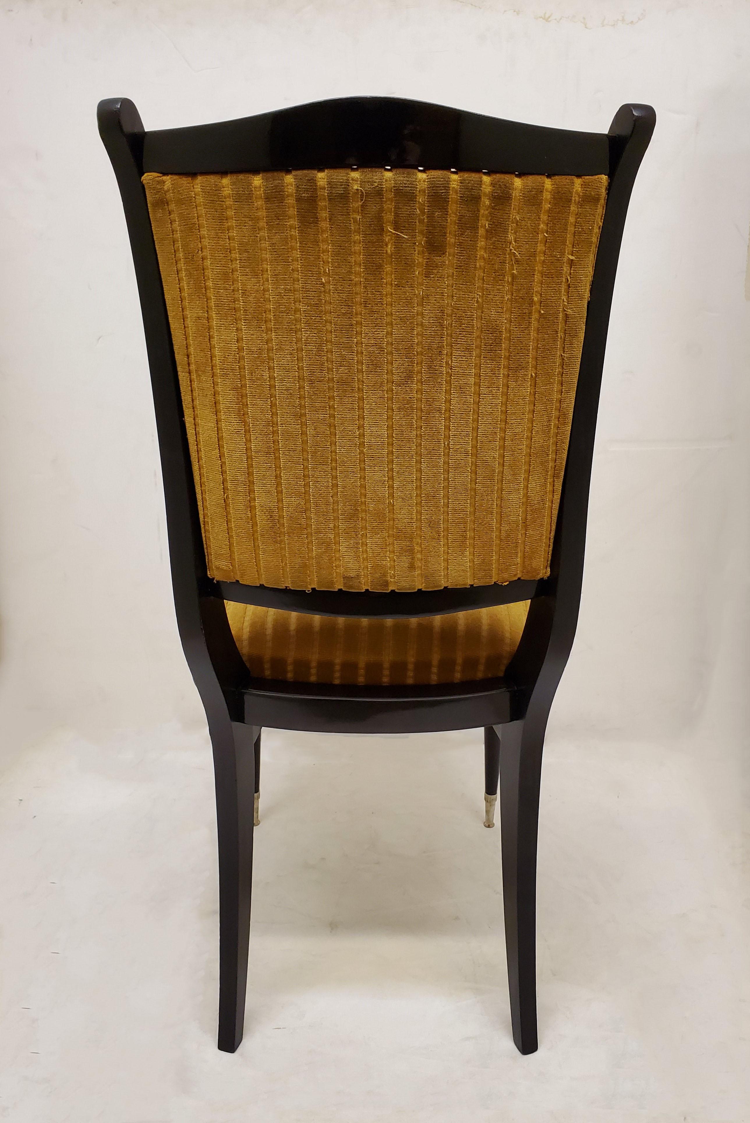 Set of six French ebonized dining chairs with nickeled sabots 1