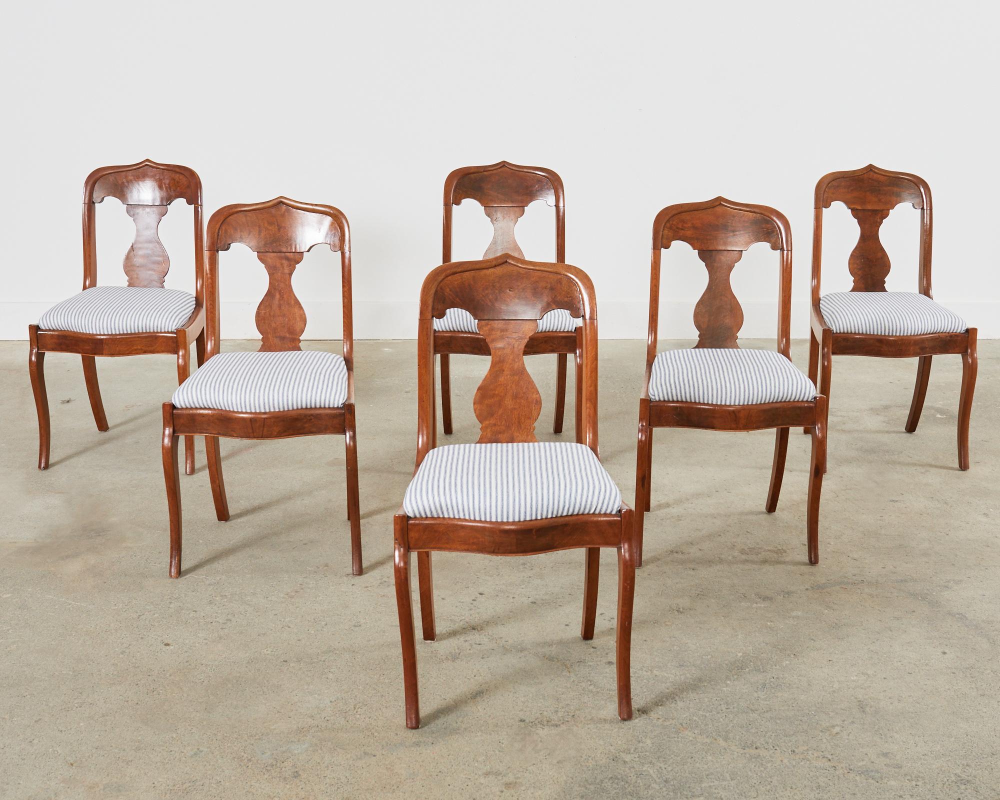 Hand-Crafted Set of Six French Empire Style Diminutive Walnut Dining Chairs For Sale
