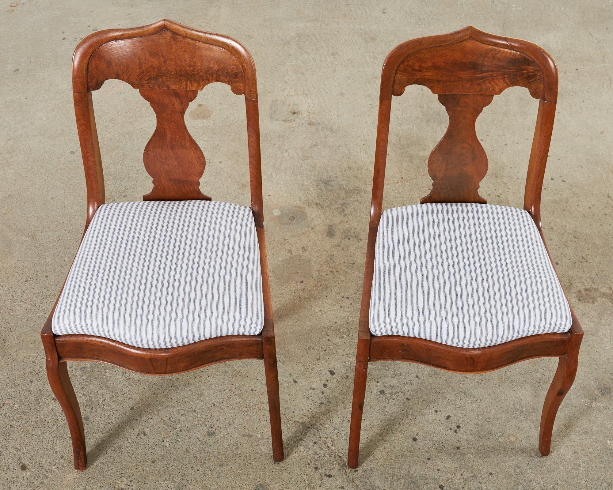 19th Century Set of Six French Empire Style Diminutive Walnut Dining Chairs For Sale