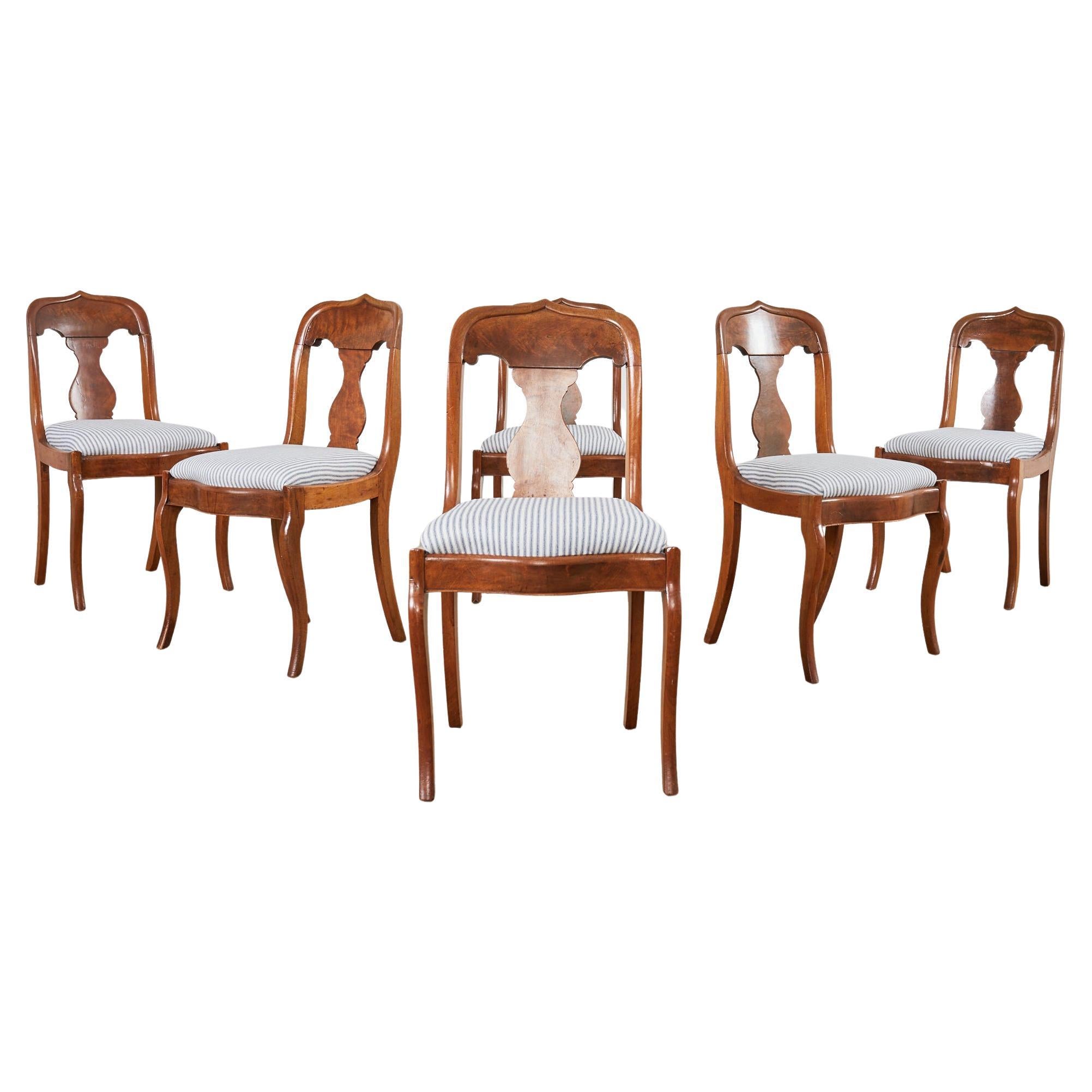 Set of Six French Empire Style Diminutive Walnut Dining Chairs For Sale