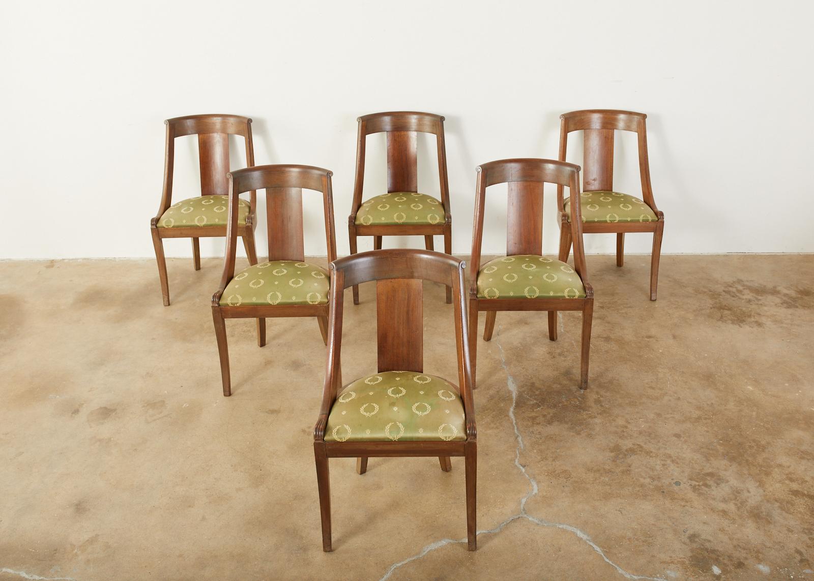 Hand-Crafted Set of Six French Empire Style Gondola Dining Chairs