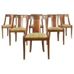 Antique Set of Six French Empire Style Gondola Dining Chairs