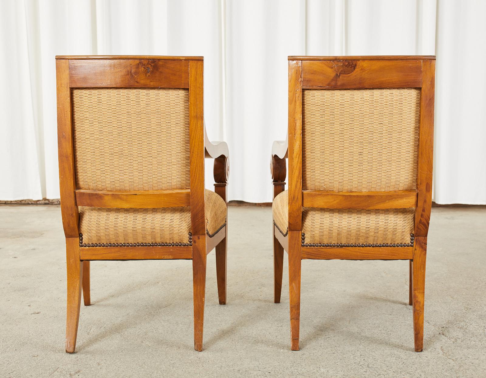 Set of Six French Empire Walnut Dining Armchairs 13
