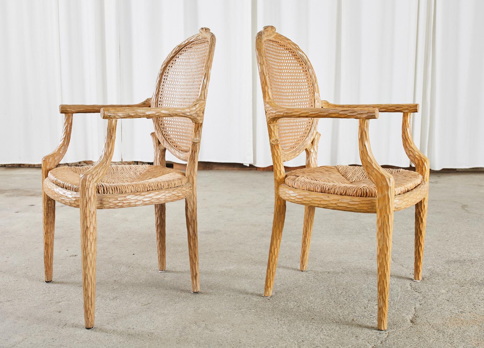 Set of Six French Faux Bois Cane Rush Dining Armchairs 4