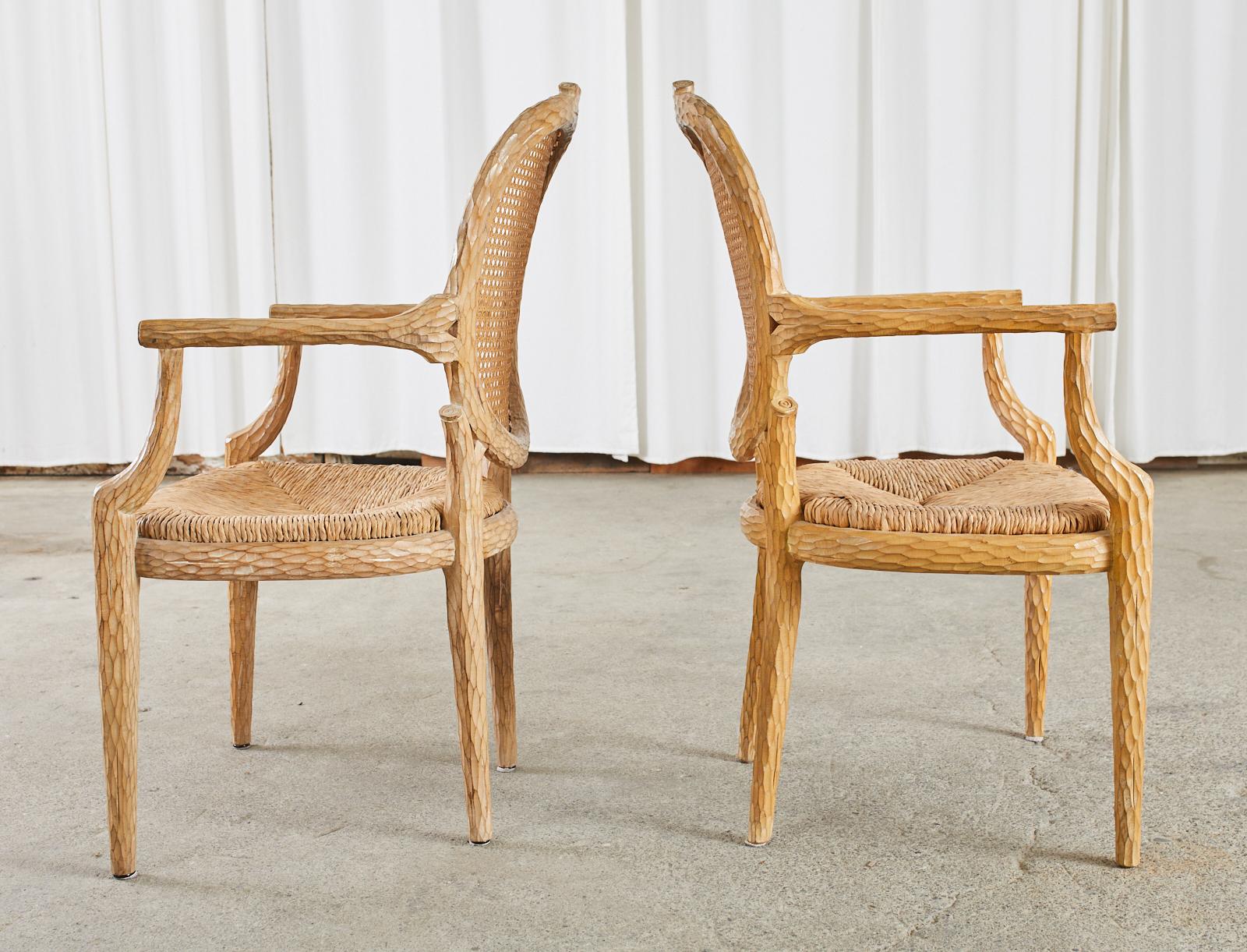Set of Six French Faux Bois Cane Rush Dining Armchairs 6