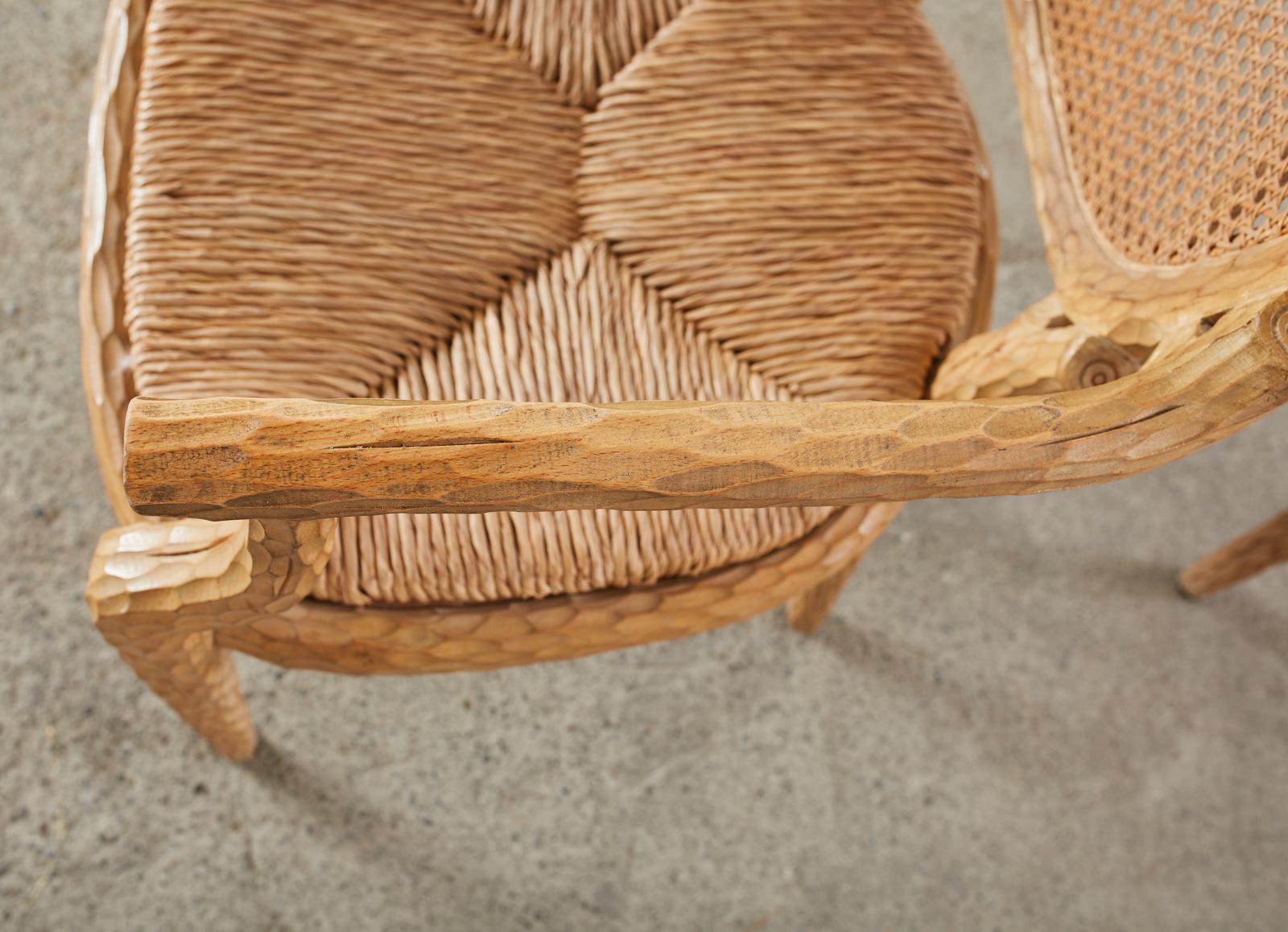 Set of Six French Faux Bois Cane Rush Dining Armchairs 7