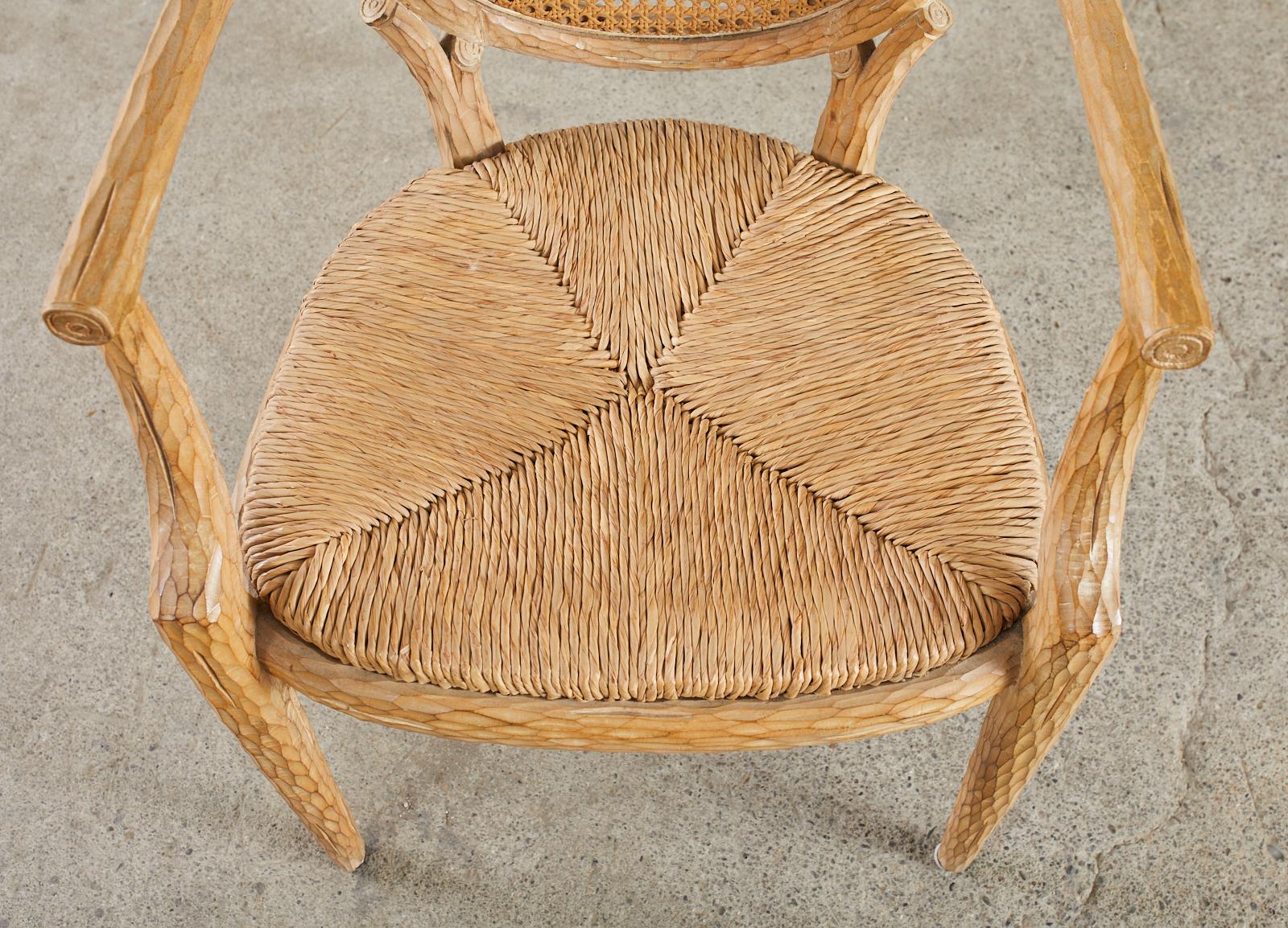 Set of Six French Faux Bois Cane Rush Dining Armchairs 8