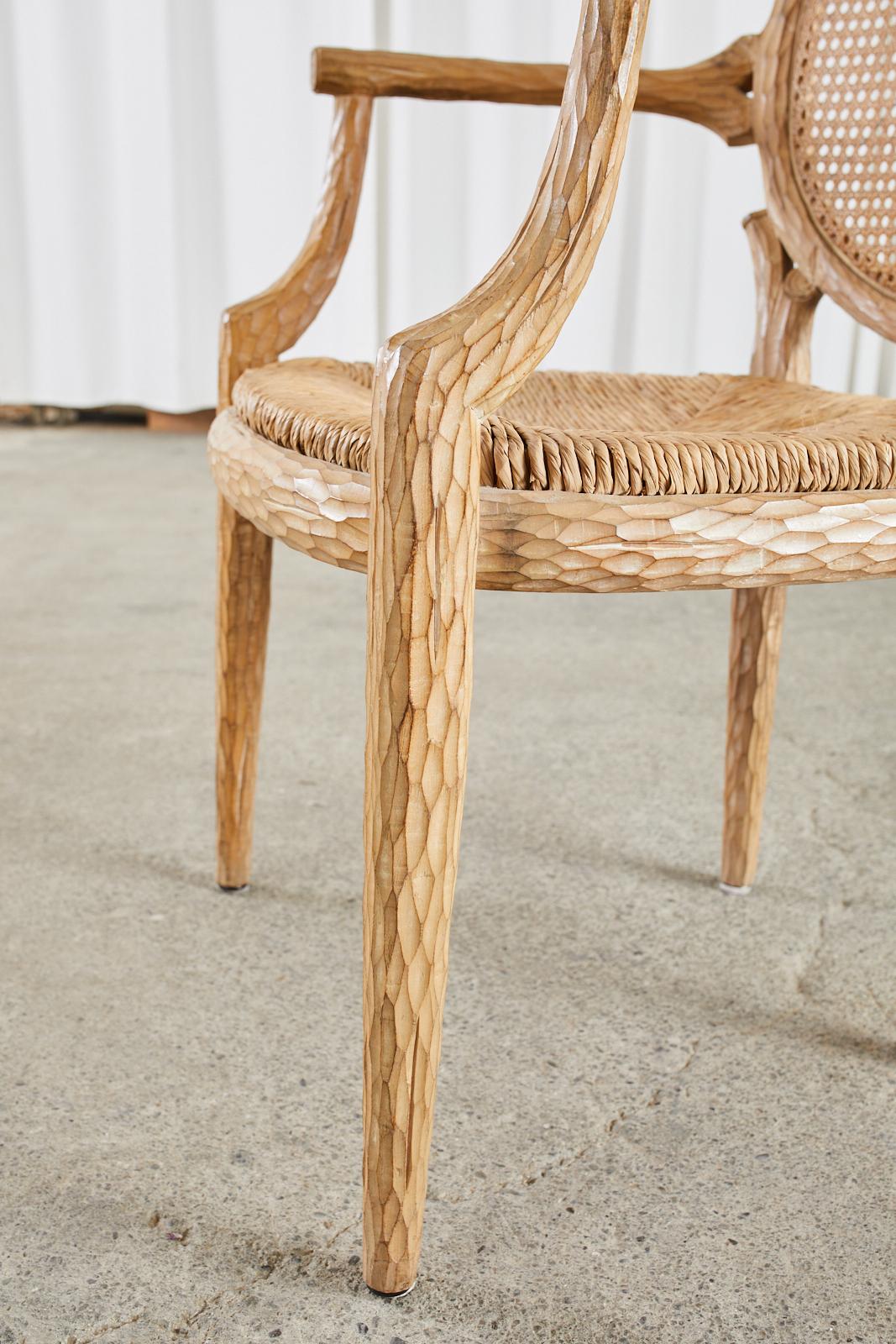 Set of Six French Faux Bois Cane Rush Dining Armchairs 11