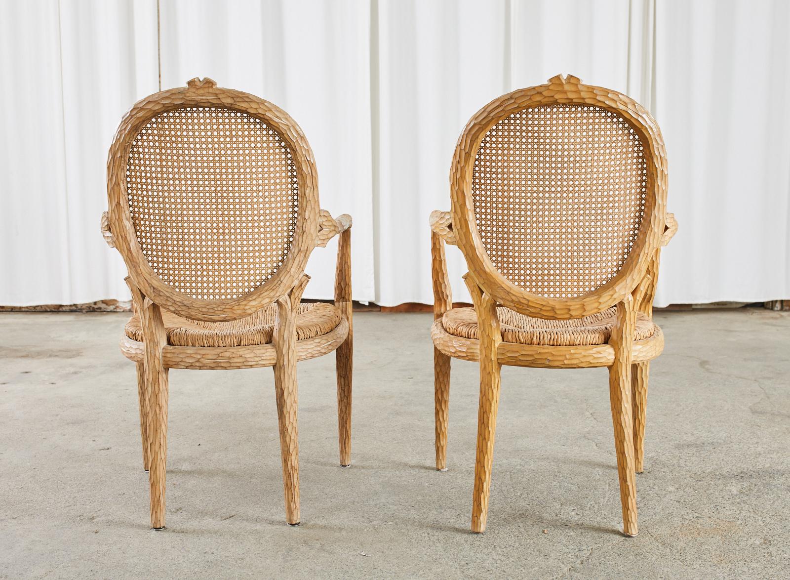 Set of Six French Faux Bois Cane Rush Dining Armchairs 12
