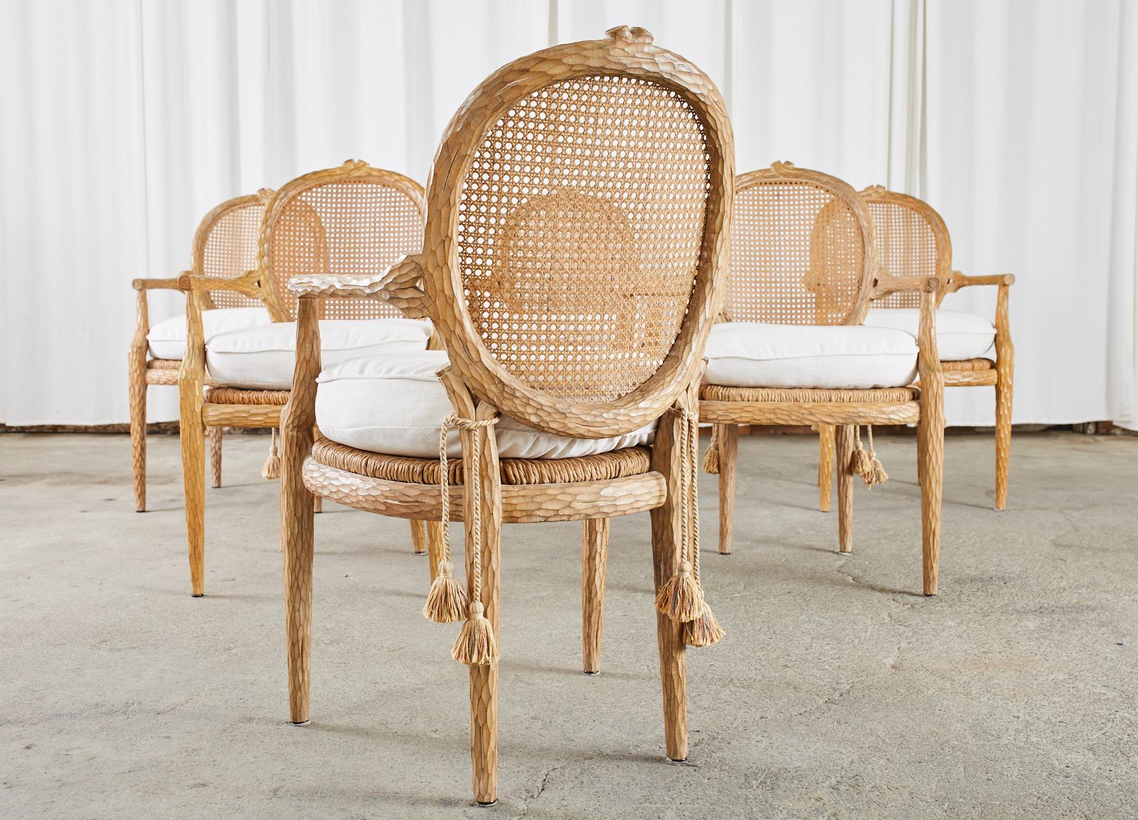 Set of Six French Faux Bois Cane Rush Dining Armchairs 13