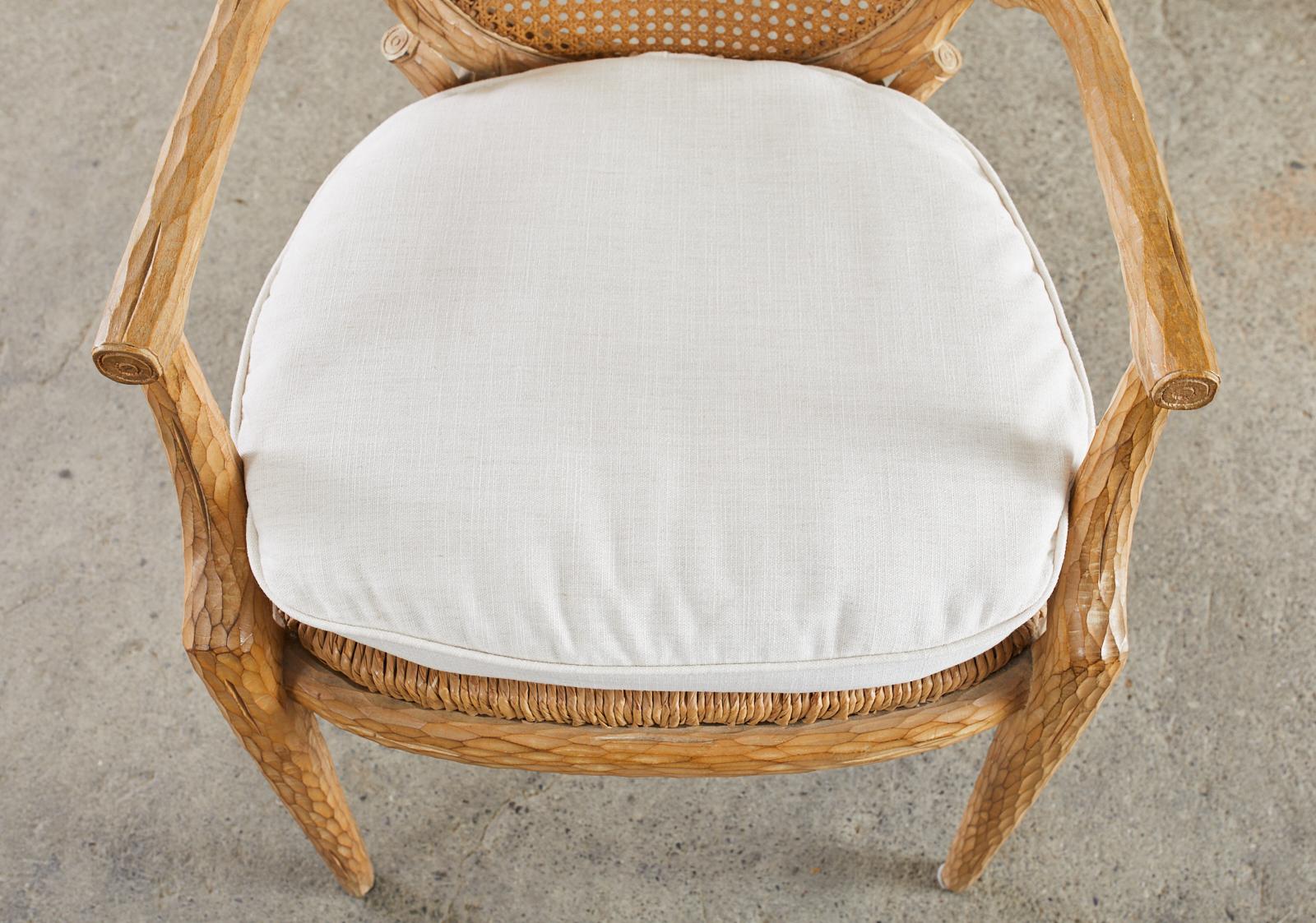 20th Century Set of Six French Faux Bois Cane Rush Dining Armchairs