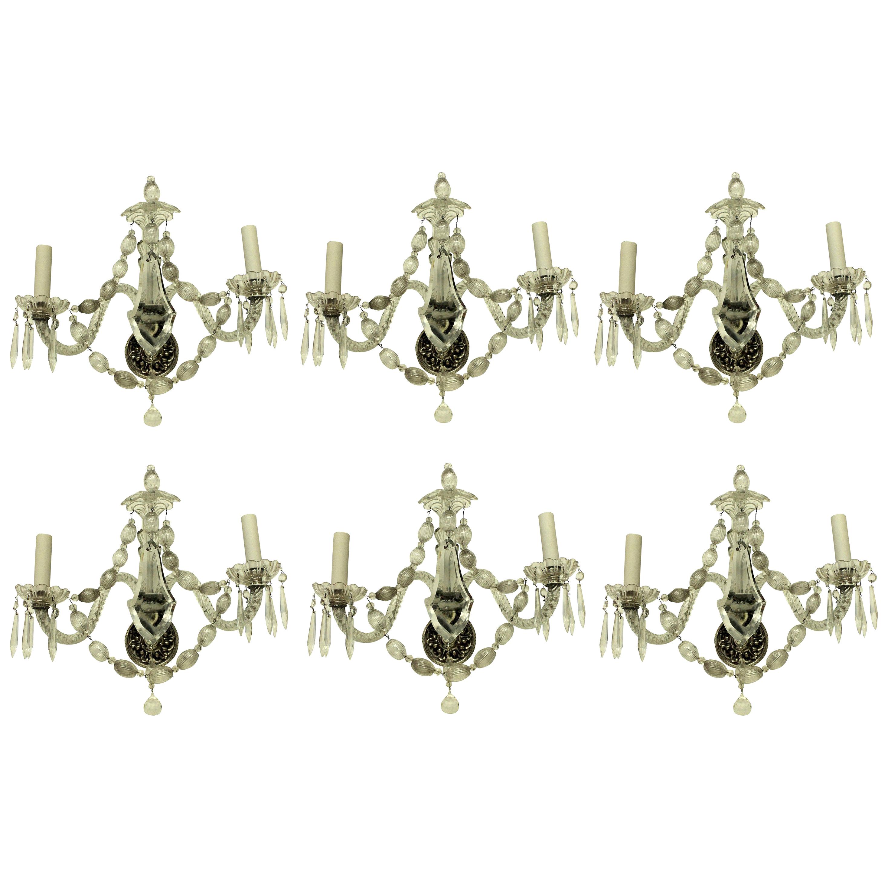 Set of Six French Glass Wall Sconces