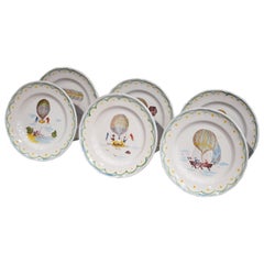 Used Set of Six French Hand-Painted Ceramic Hot Air Balloon Plates from Brittany