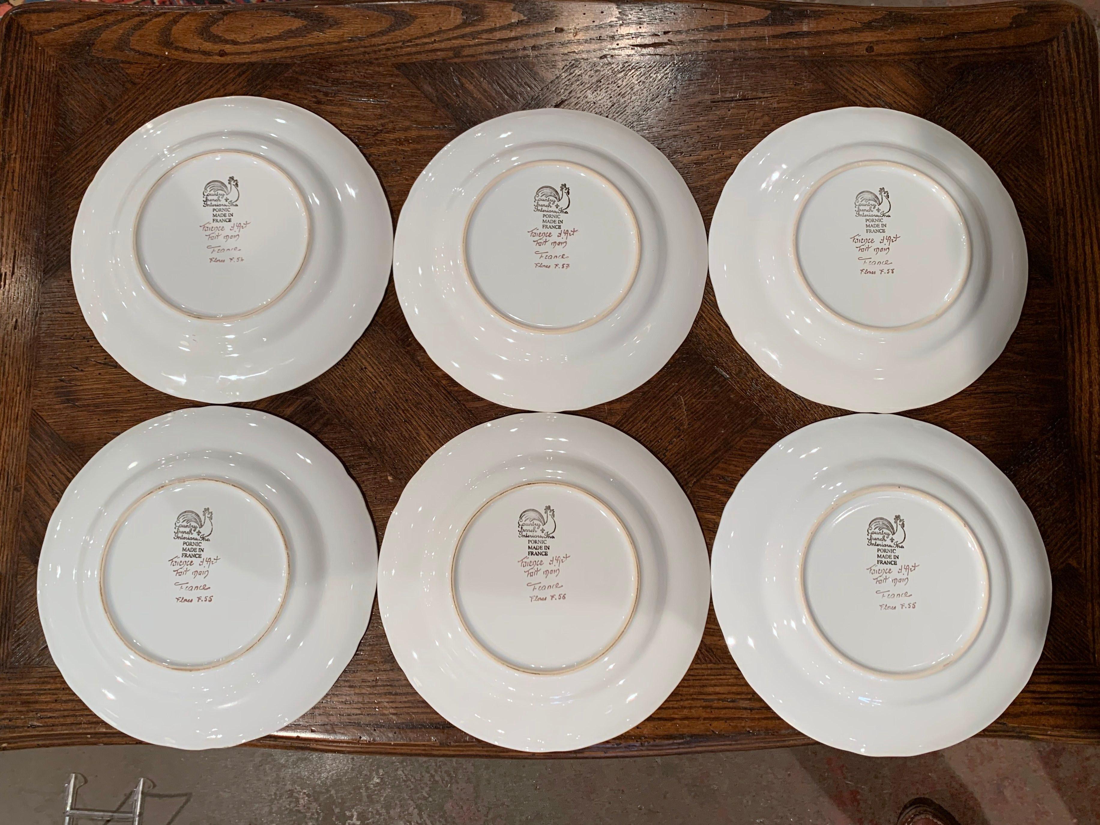 Set of Six French Hand Painted Ceramic Plates from Brittany 3