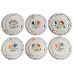Set of Six French Hand Painted Ceramic Plates from Brittany