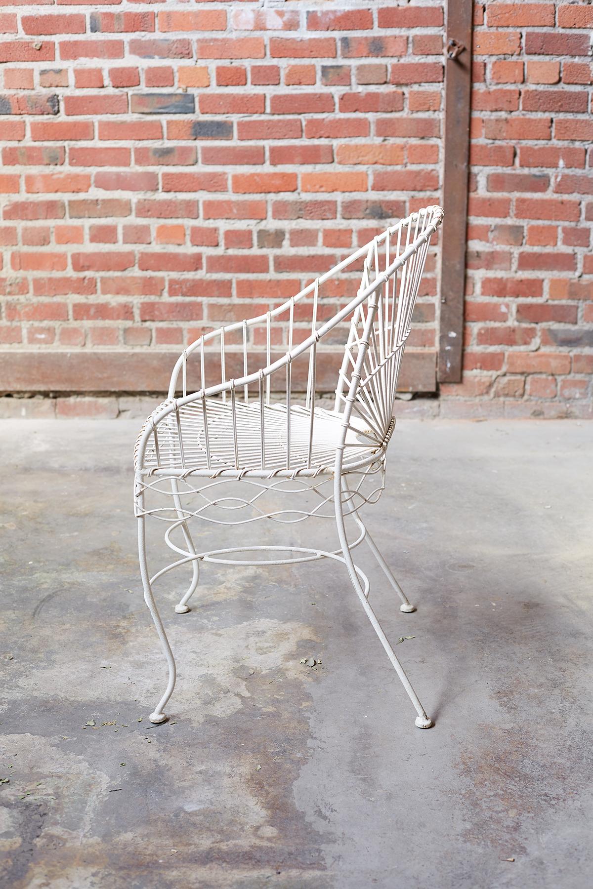 Hand-Crafted Set of Six French Iron and Wire Garden Chairs