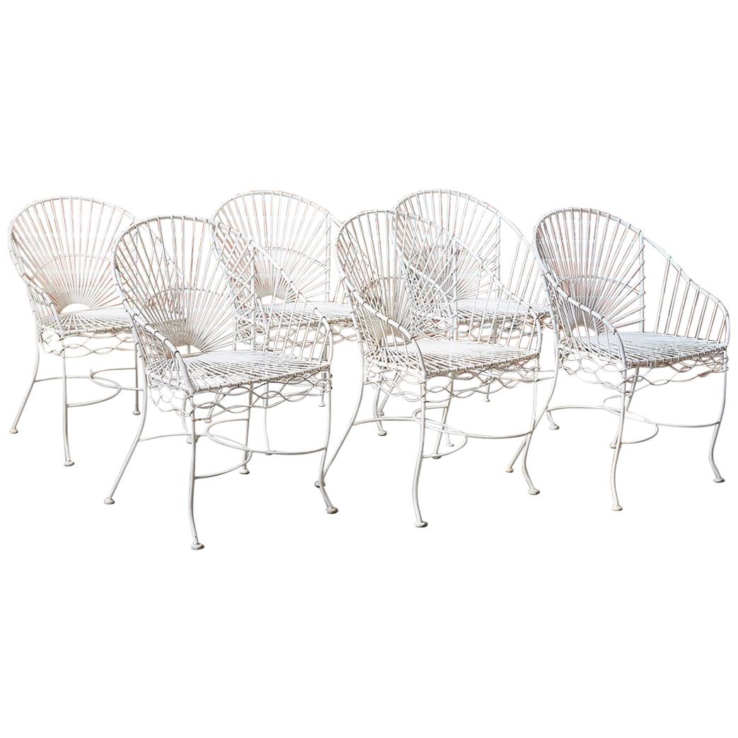 Set of Six French Iron and Wire Garden Chairs