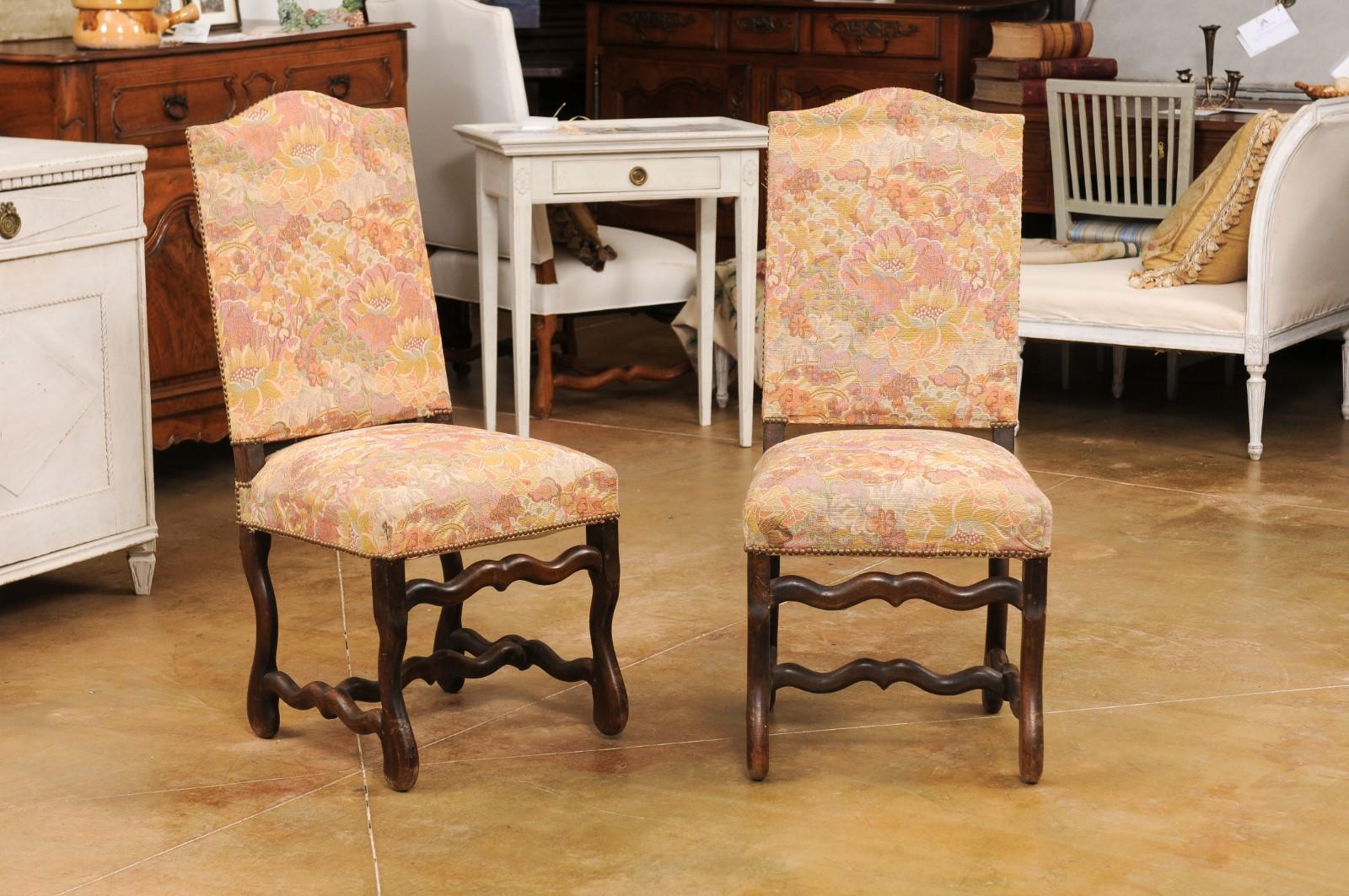 Upholstery Set of Six French Louis XIII Style 19th Century Dining Room Side Chairs For Sale