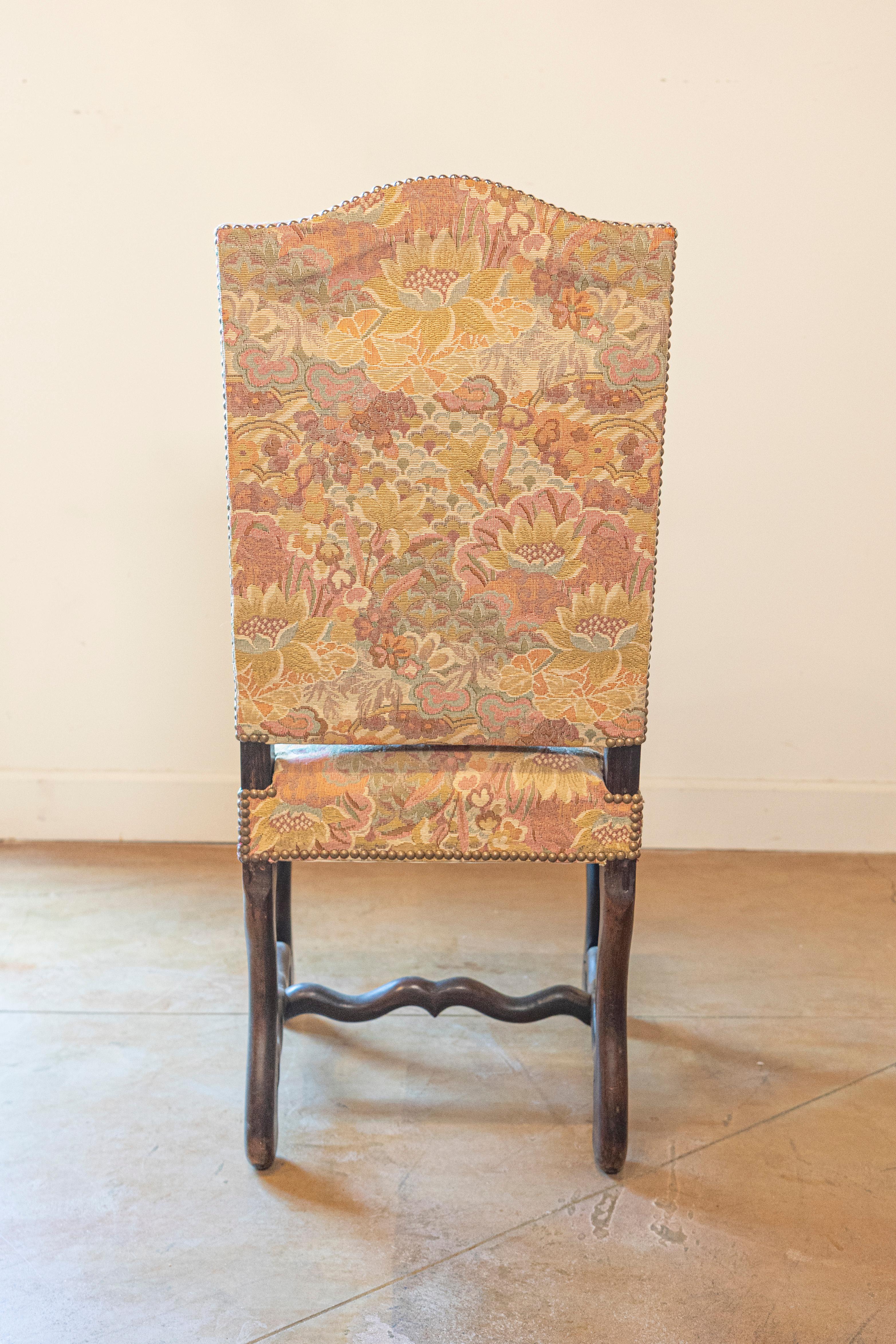 Upholstery Set of Six French Louis XIII Style 19th Century Dining Room Side Chairs For Sale