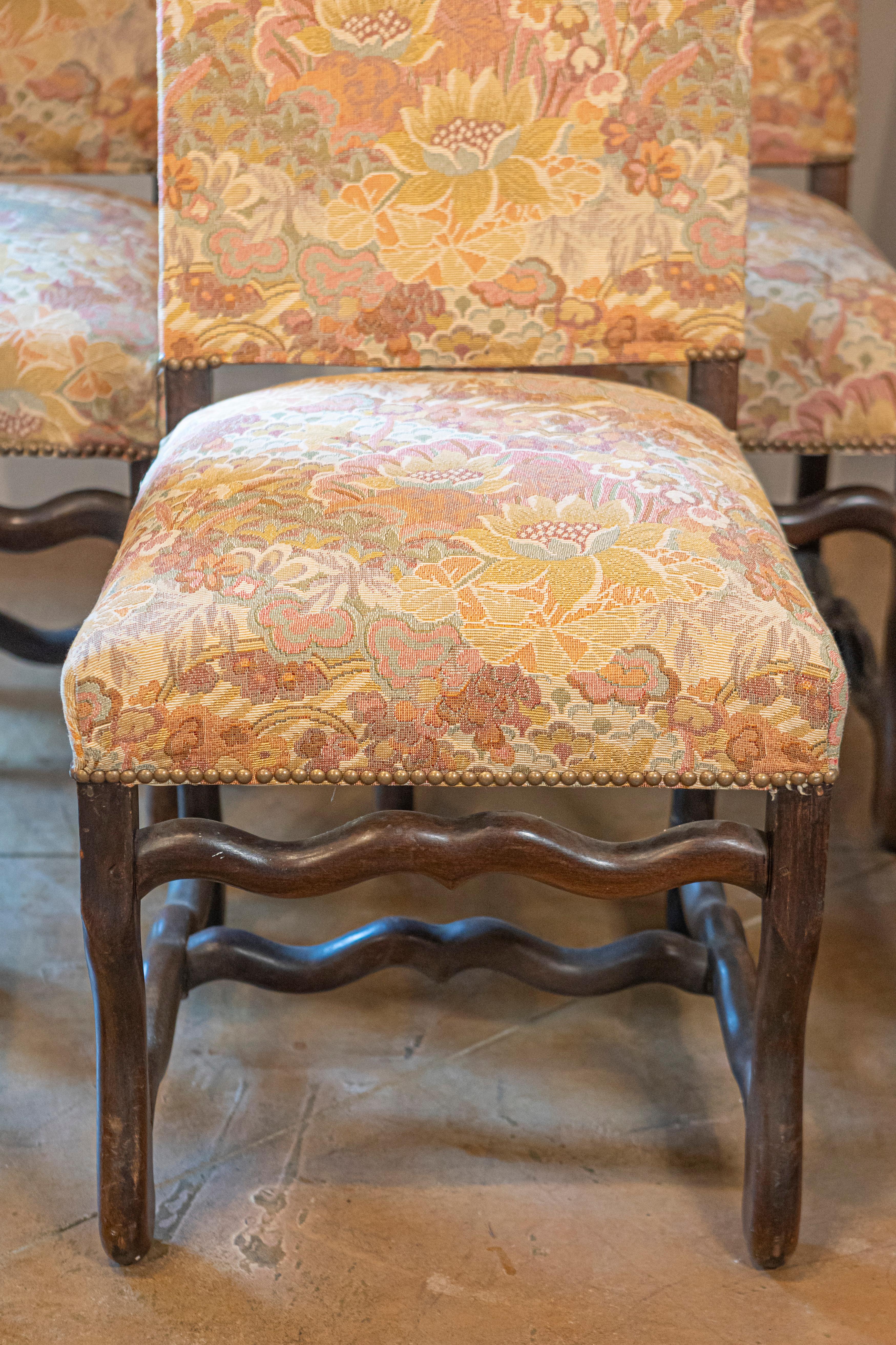 Set of Six French Louis XIII Style 19th Century Dining Room Side Chairs For Sale 1