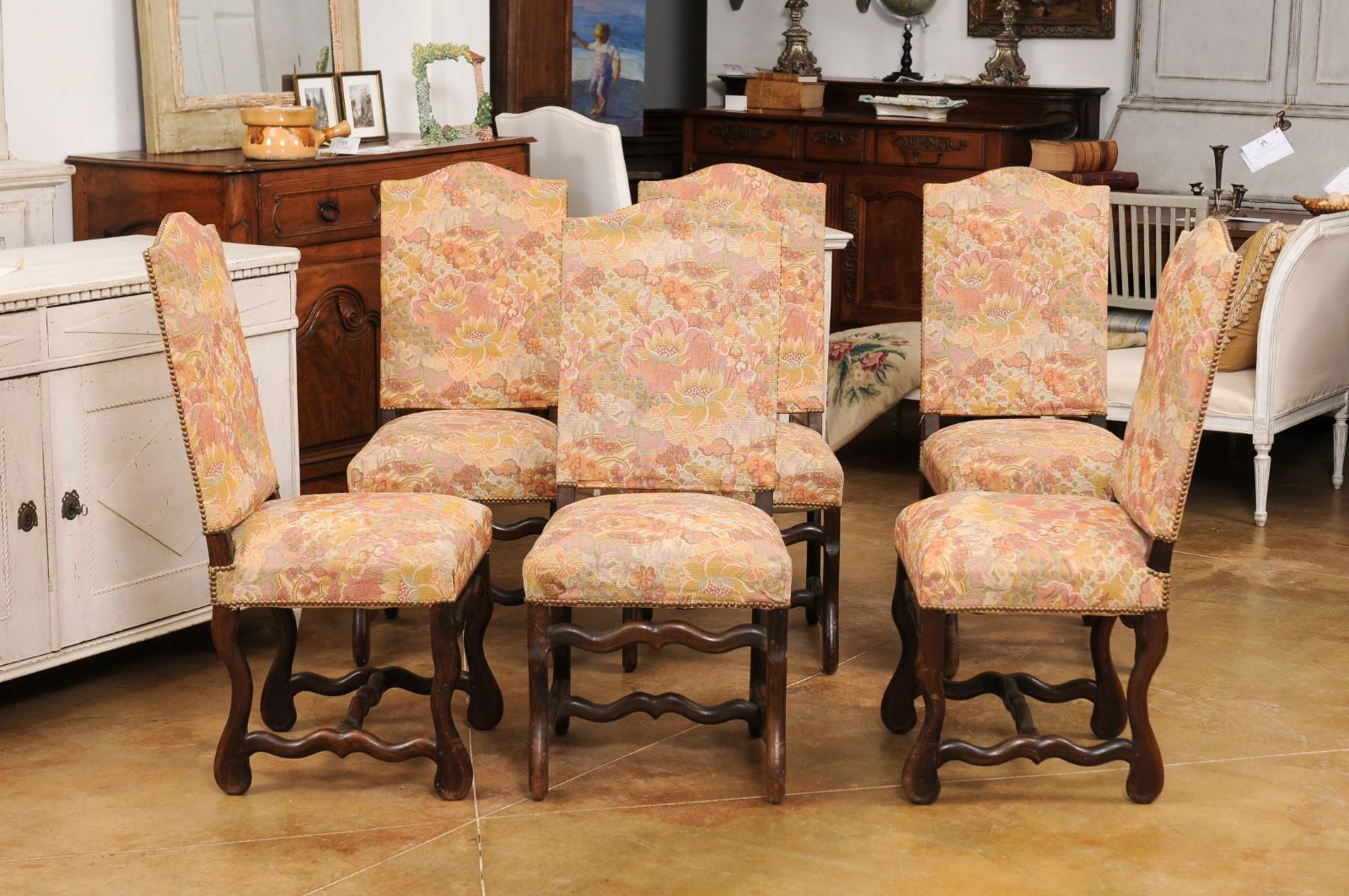 Set of Six French Louis XIII Style 19th Century Dining Room Side Chairs For Sale 3