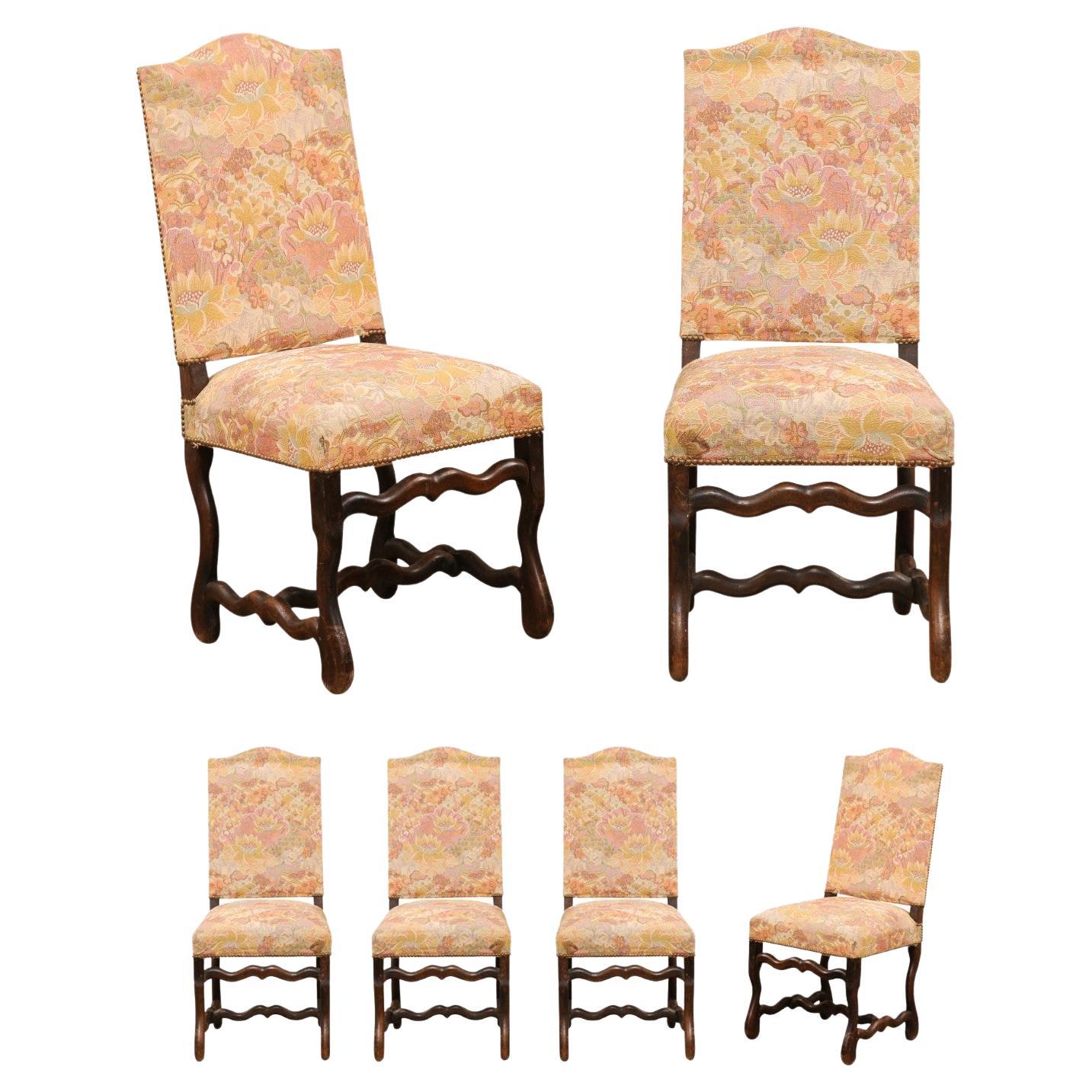 Set of Six French Louis XIII Style 19th Century Dining Room Side Chairs For Sale