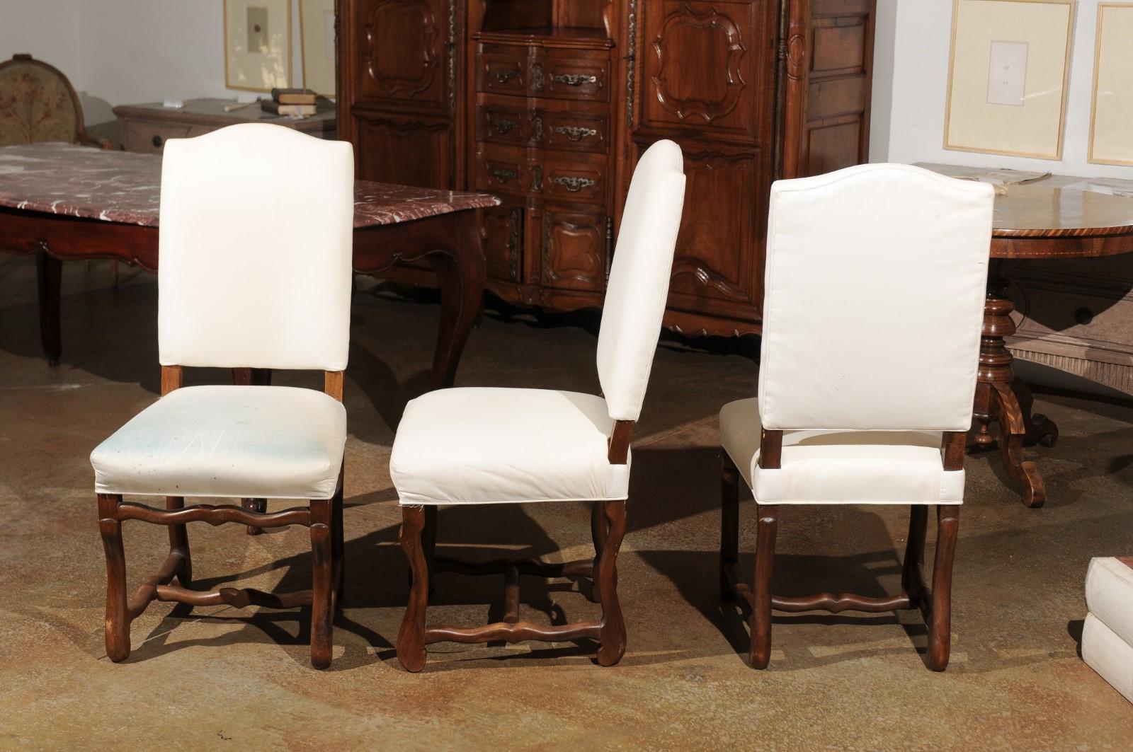 Set of Six French Louis XIII Style Walnut Os de Mouton Upholstered Dining Chairs 6