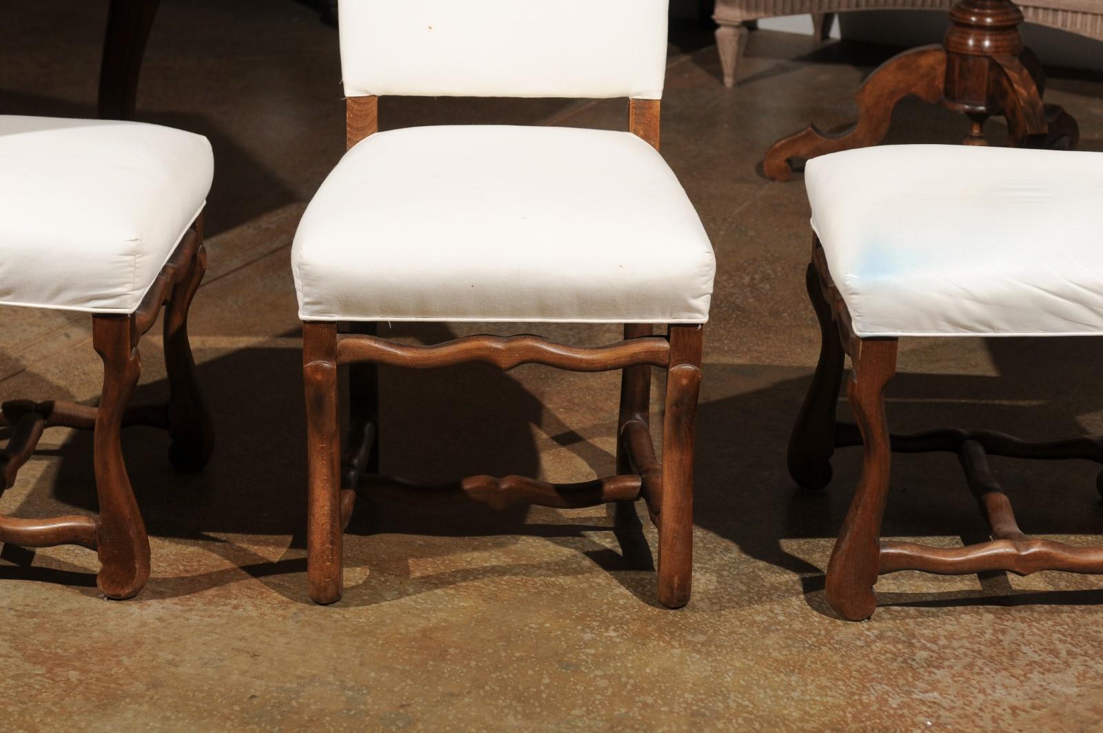 Upholstery Set of Six French Louis XIII Style Walnut Os de Mouton Upholstered Dining Chairs