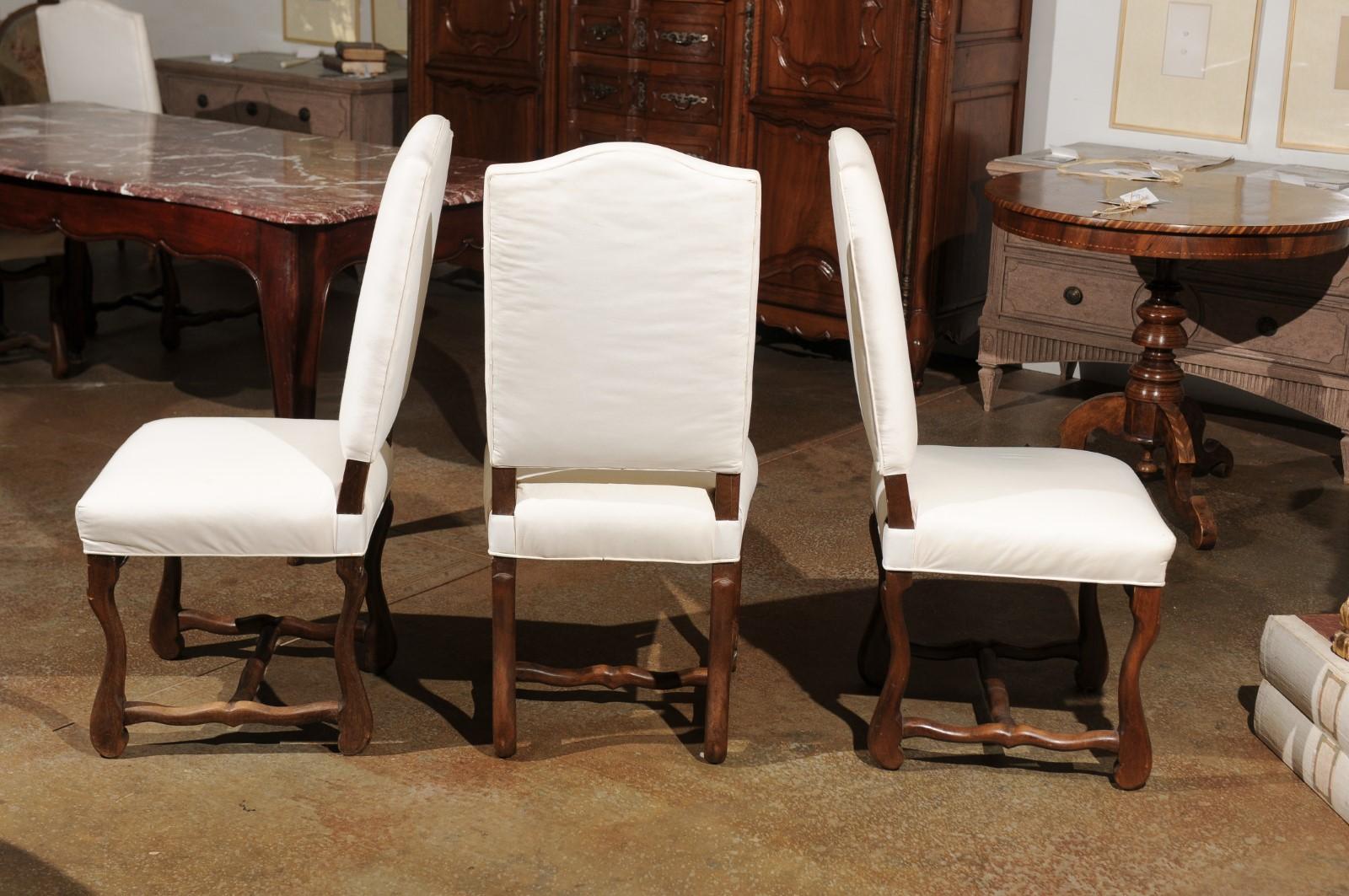 Set of Six French Louis XIII Style Walnut Os de Mouton Upholstered Dining Chairs 2
