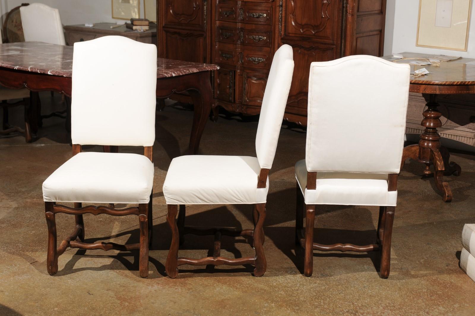 Set of Six French Louis XIII Style Walnut Os de Mouton Upholstered Dining Chairs 3