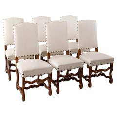 Set of Six French Louis XIV Style Oak Mutton Leg Chairs With Faux Leather