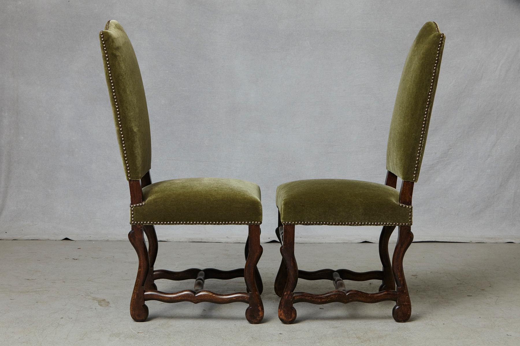 Set of Six French Louis XIV Style Os de Mouton Dining Chairs in Green Mohair 5