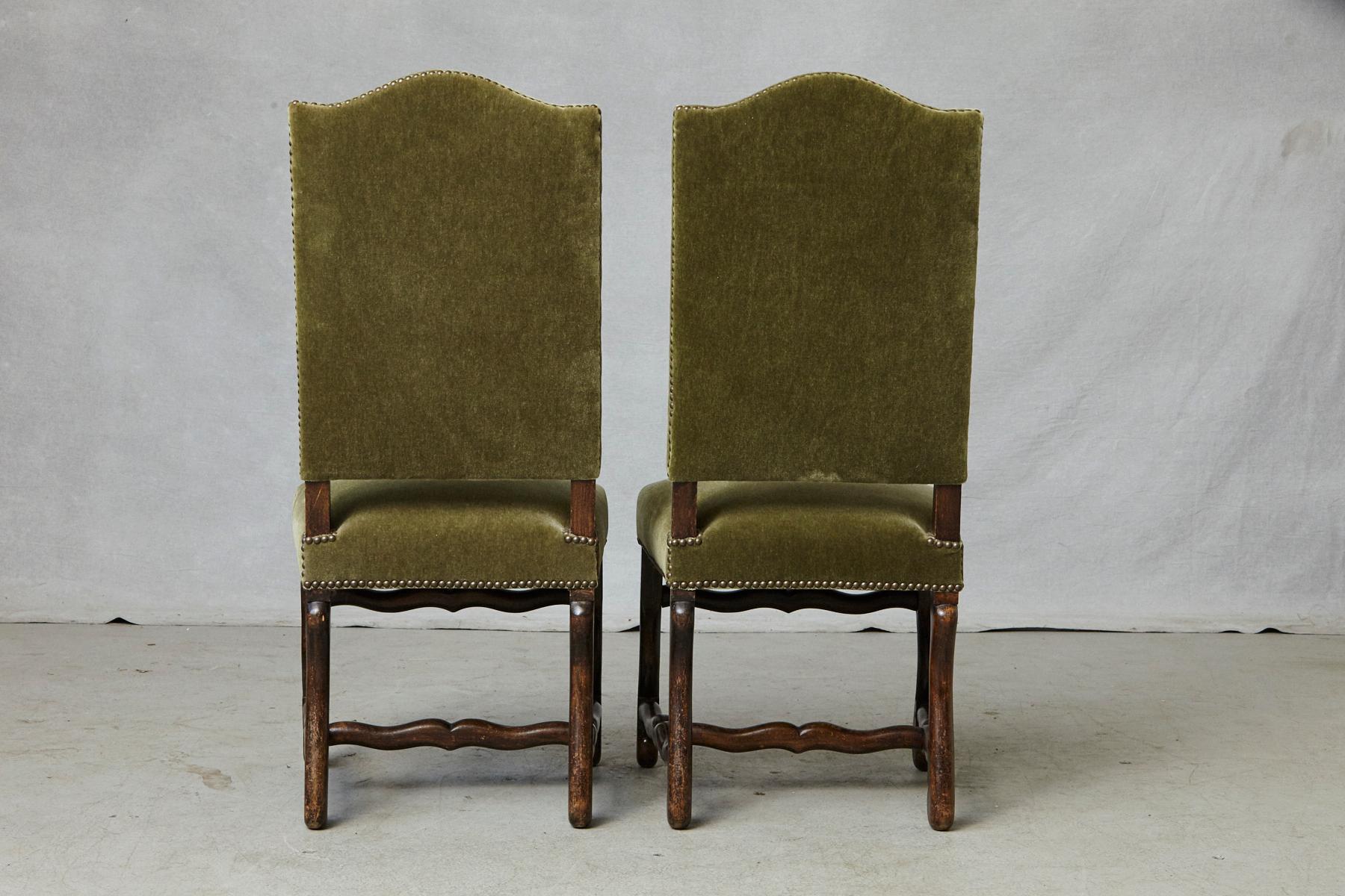 Set of Six French Louis XIV Style Os de Mouton Dining Chairs in Green Mohair 7