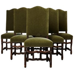 Ensemble de six chaises de salle à manger Os de Mouton de style Louis XIV en mohair vert