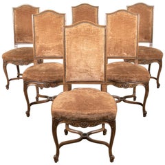 Set of Six French Louis XV Style Carved Dining Side Chairs