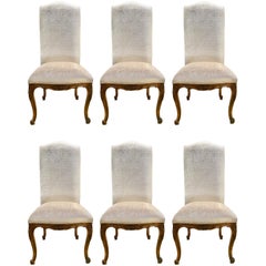 Set of Six French Louis XV Style Chairs, 19th c. High Back with New Upholstery