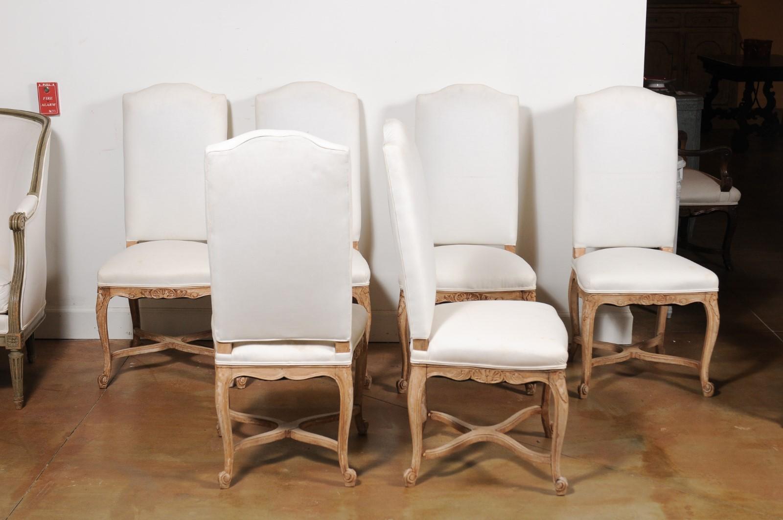Wood Set of Six French Louis XV Style Dining Room Side Chairs with Carved Foliage