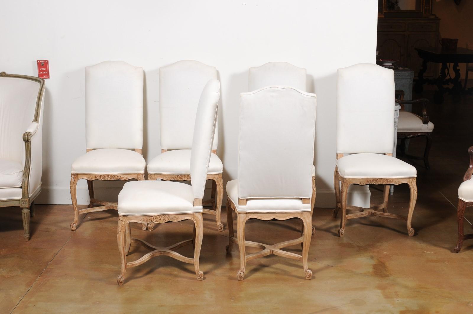 Set of Six French Louis XV Style Dining Room Side Chairs with Carved Foliage 1