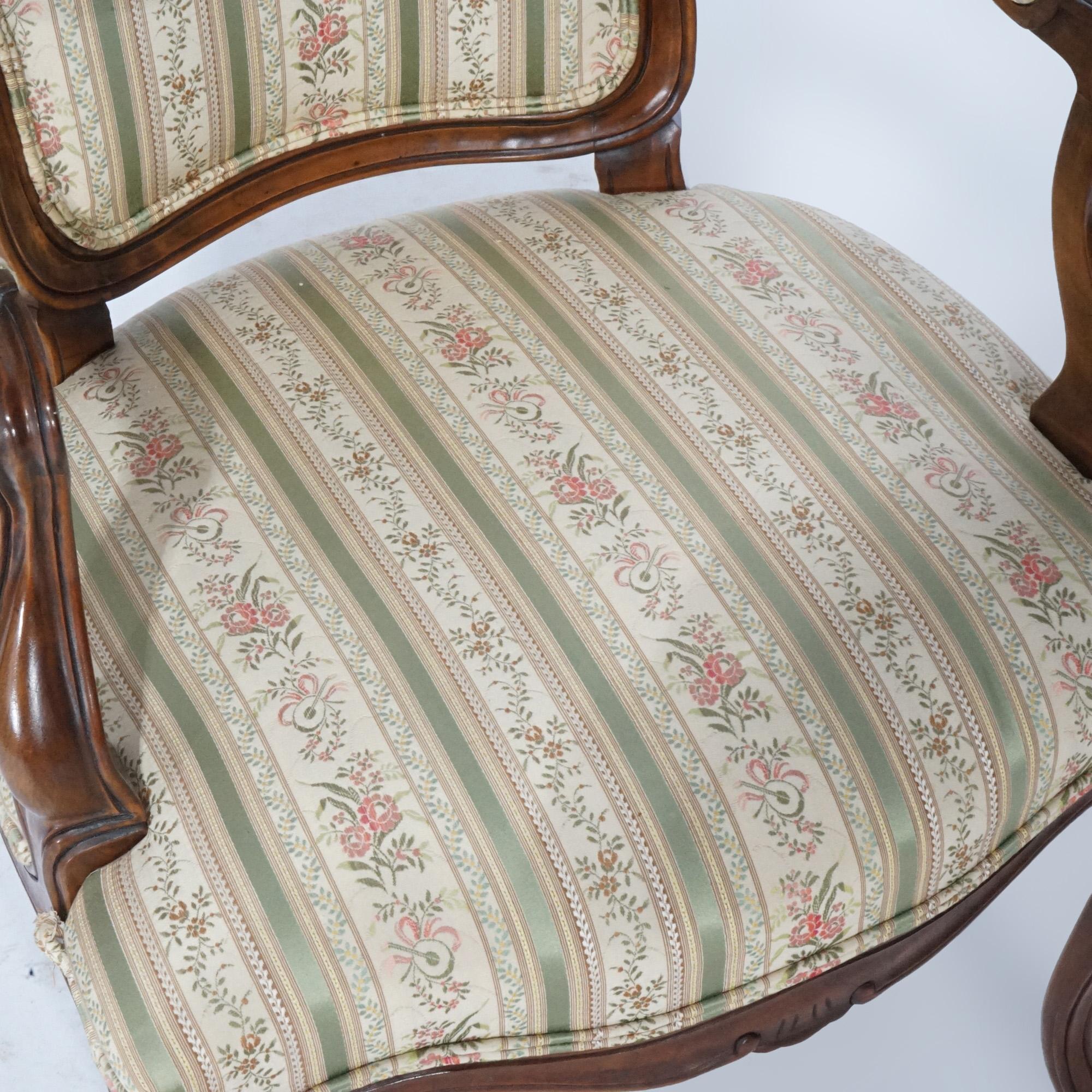 Set of Six French Louis XV Style Walnut Arm Chairs by Kindel, 20th Century For Sale 9