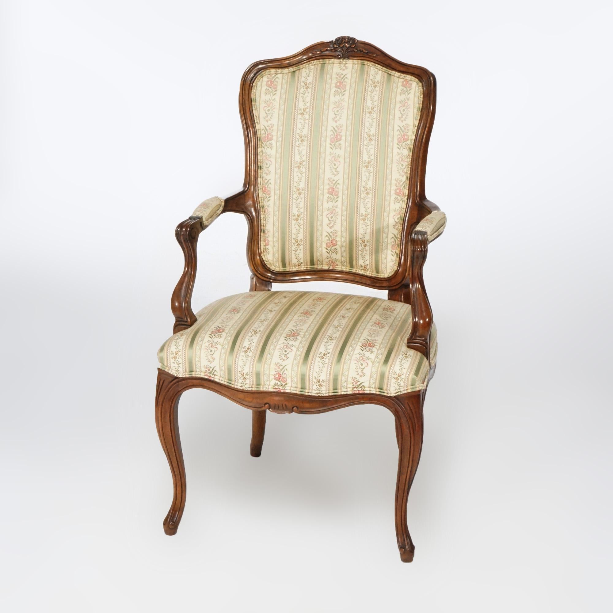 Set of Six French Louis XV Style Walnut Arm Chairs by Kindel, 20th Century In Good Condition For Sale In Big Flats, NY