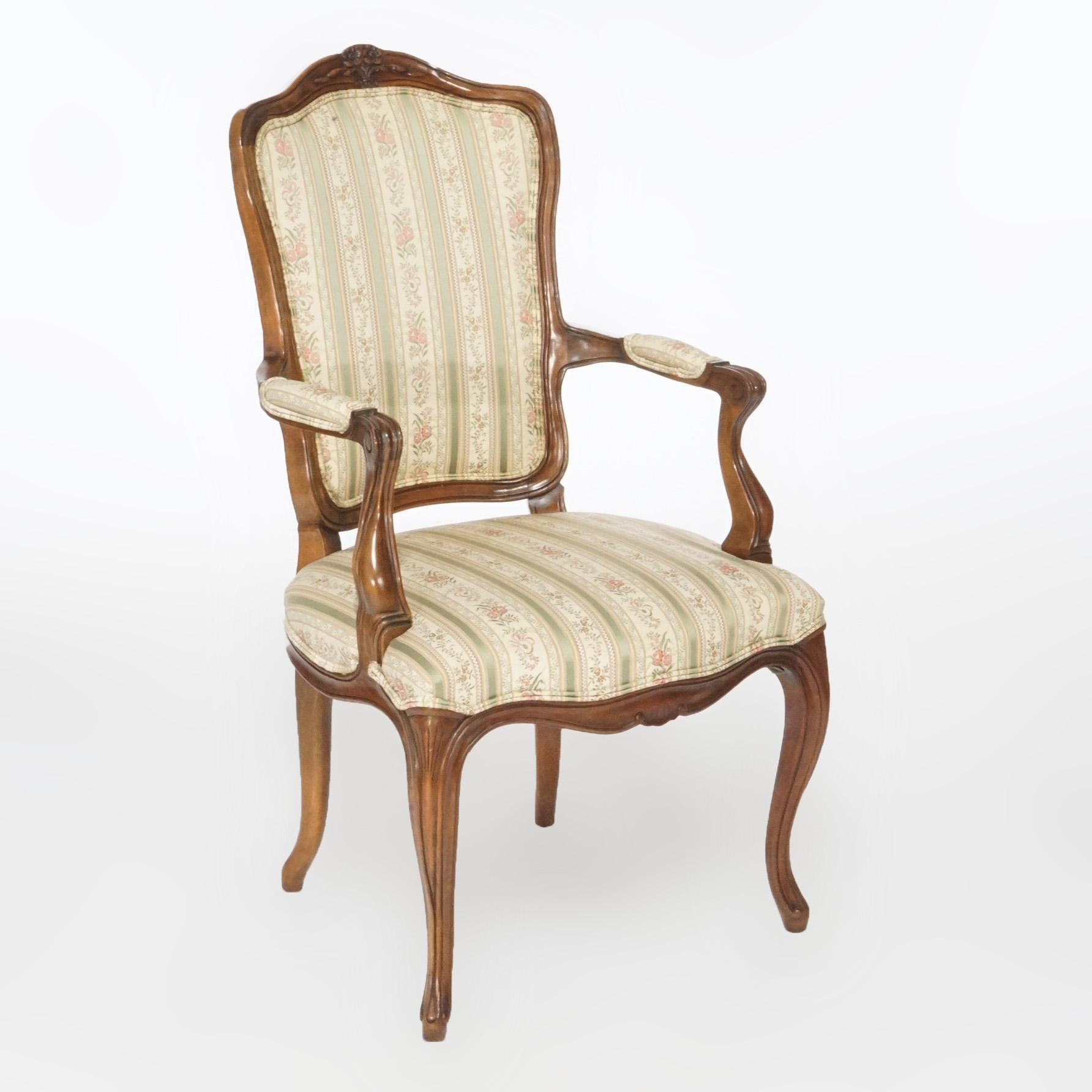 Upholstery Set of Six French Louis XV Style Walnut Arm Chairs by Kindel, 20th Century For Sale