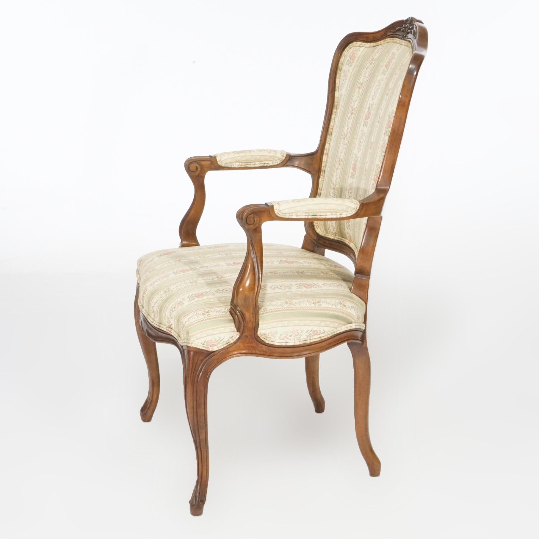 Set of Six French Louis XV Style Walnut Arm Chairs by Kindel, 20th Century For Sale 1