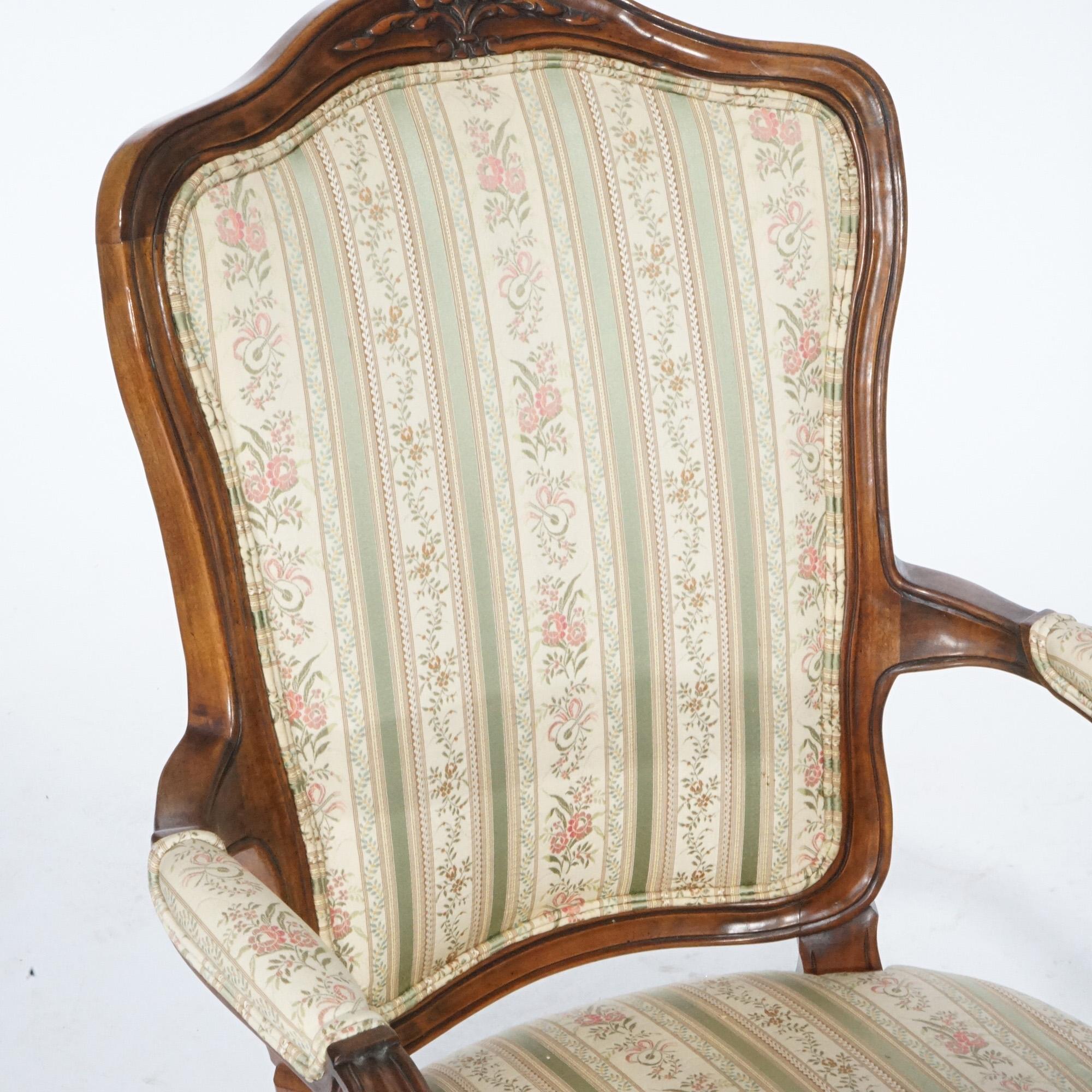 Set of Six French Louis XV Style Walnut Arm Chairs by Kindel, 20th Century For Sale 5