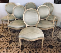 Set of Six French Louis XVI Oval Back Dining Chairs