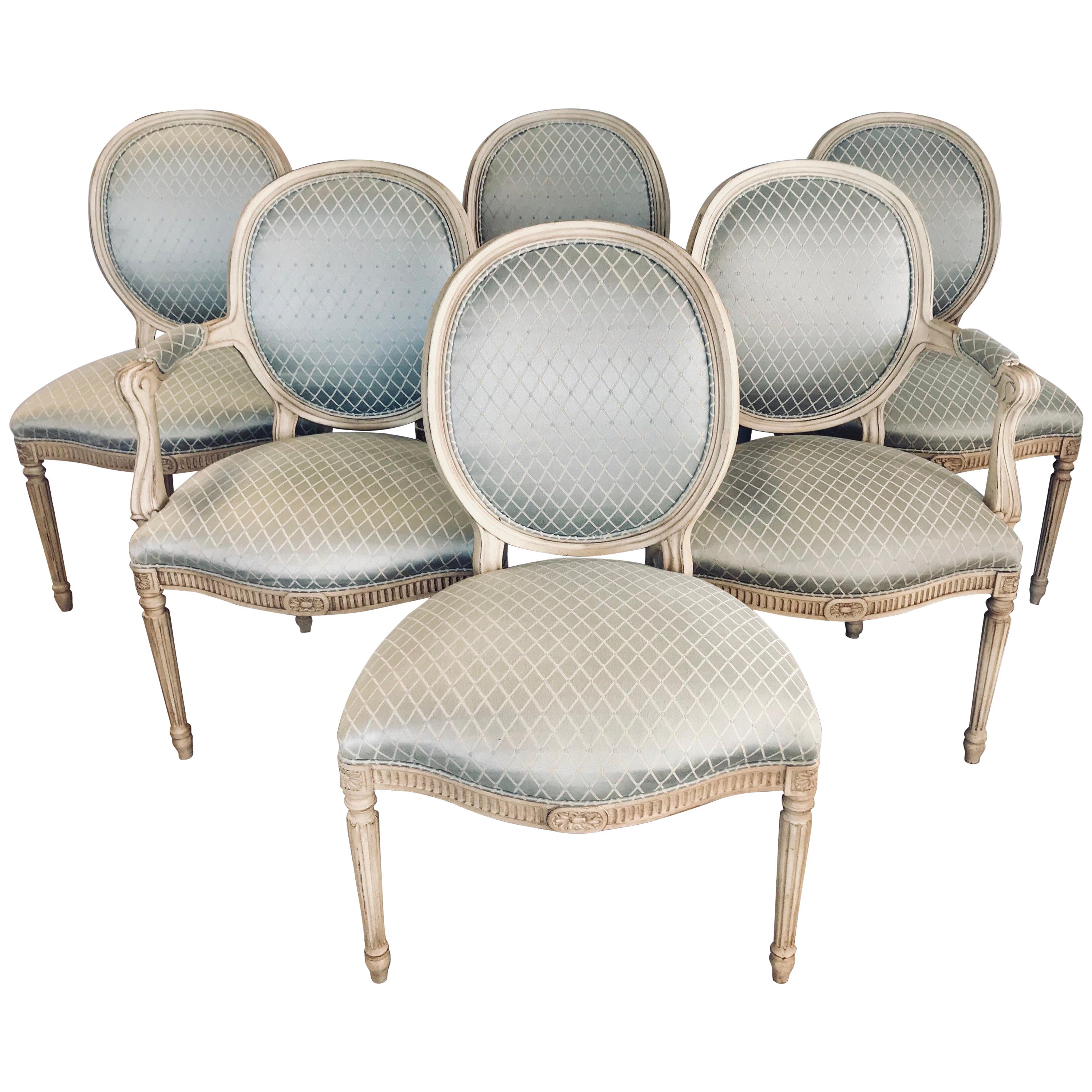 Set of Six French Louis XVI Oval Back Dining Chairs