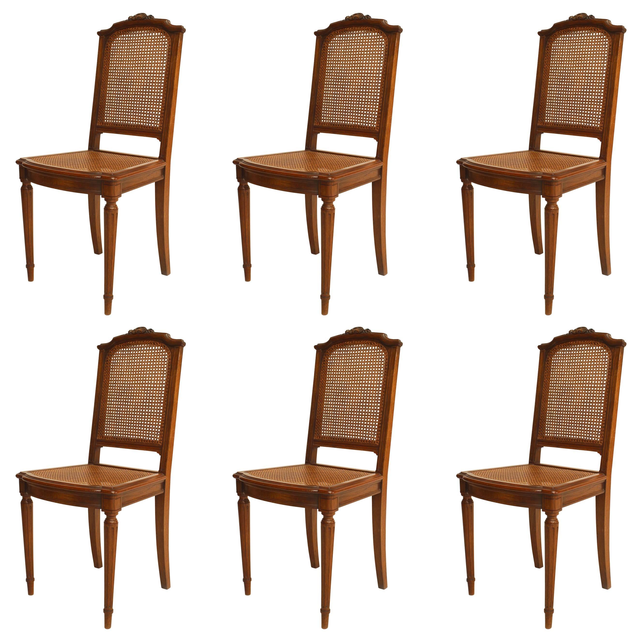 Set of 6 French Louis XVI Walnut Side Chairs