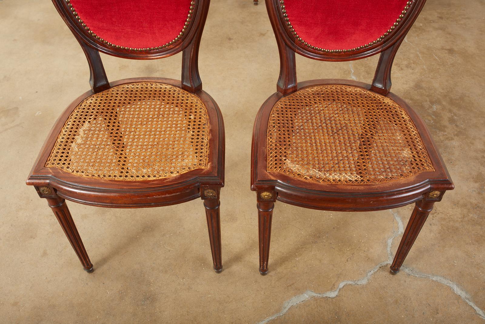 Set of Six French Louis XVI Style Caned Dining Chairs 10